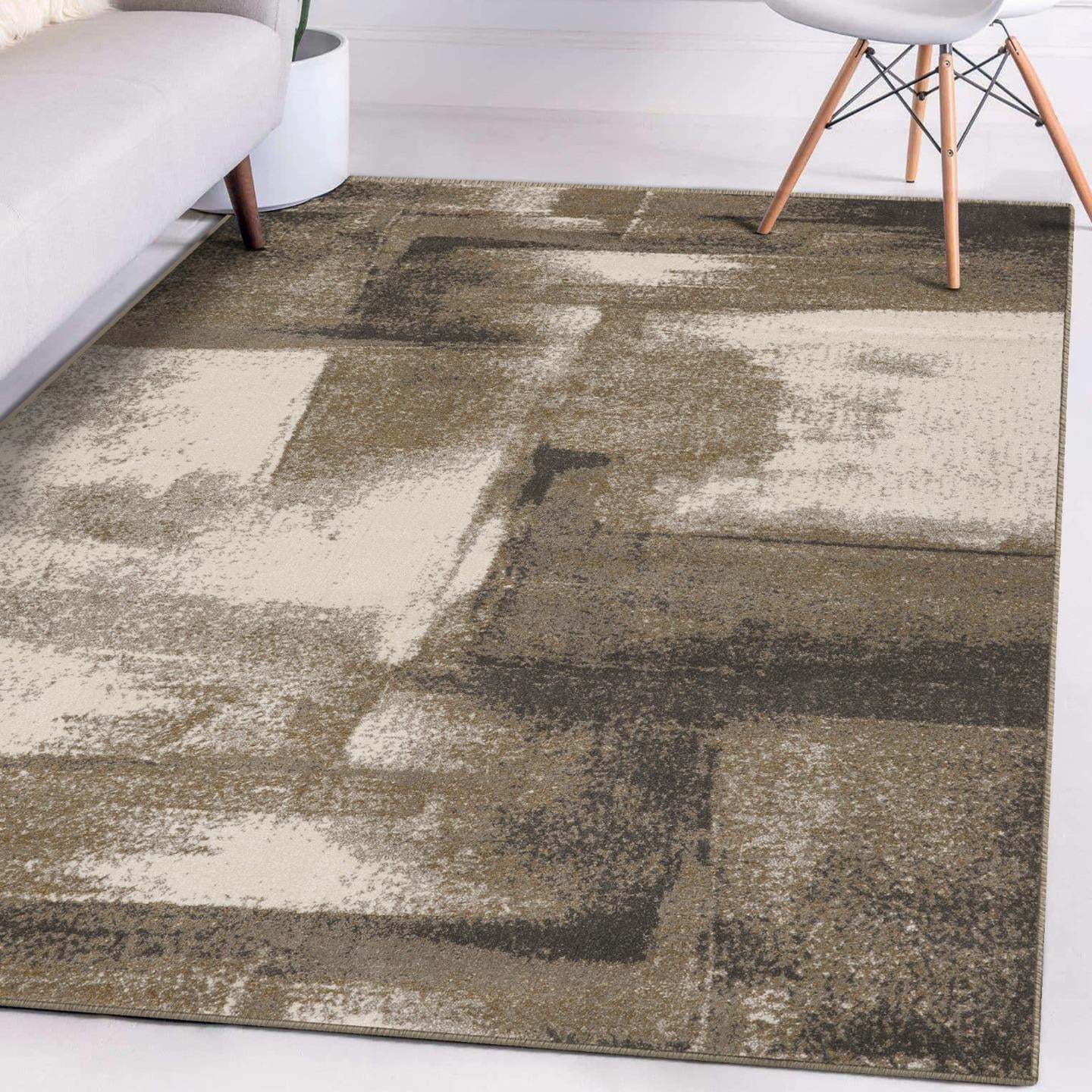 Luxe Weavers Abstract Brushstrokes Area Rug Beige 8x10, Soft Accent Carpet