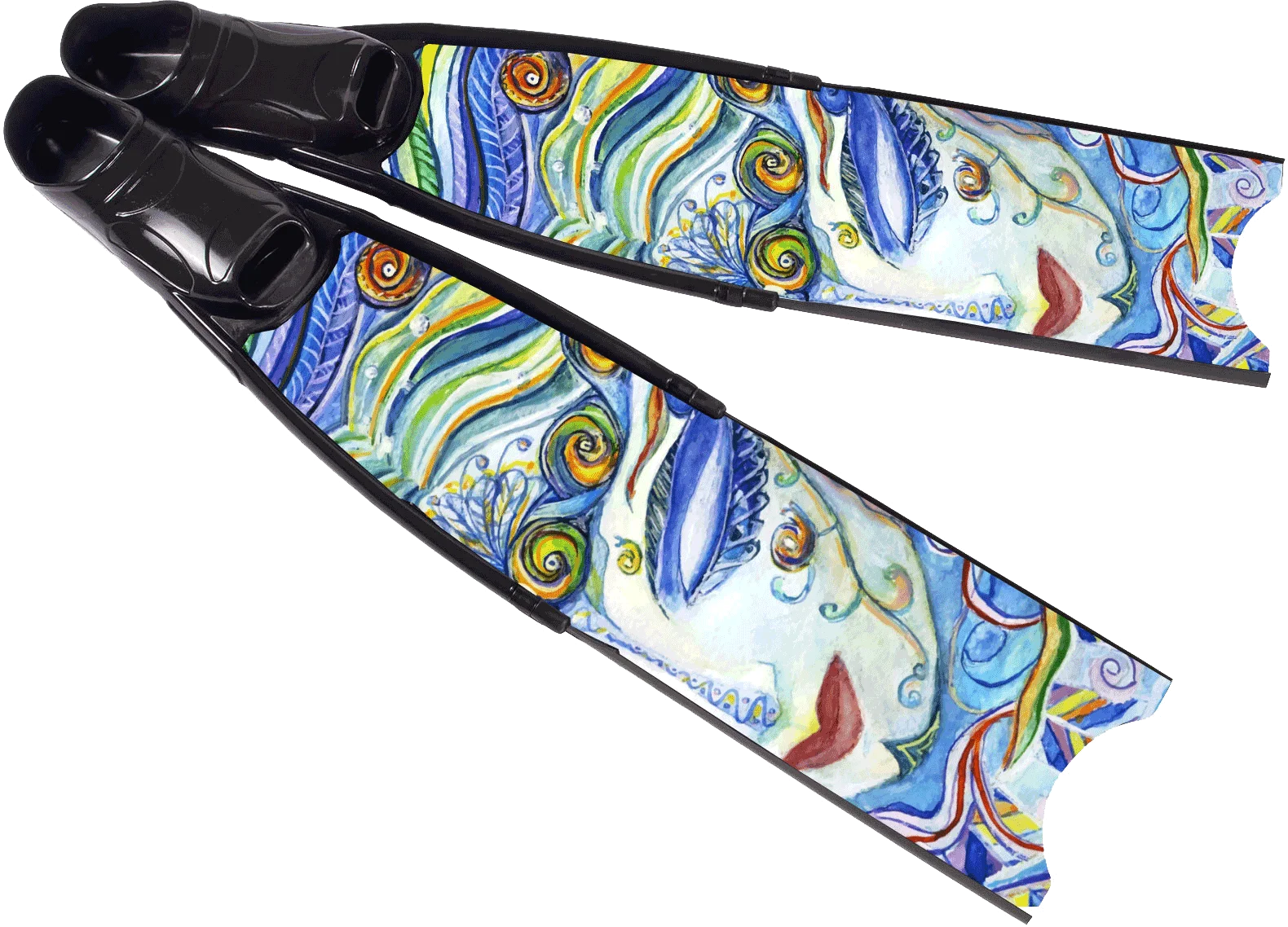 Leaderfins Fiberglass Full Foot Free-diving Fins, Black/Black, Mermaid(43-44)