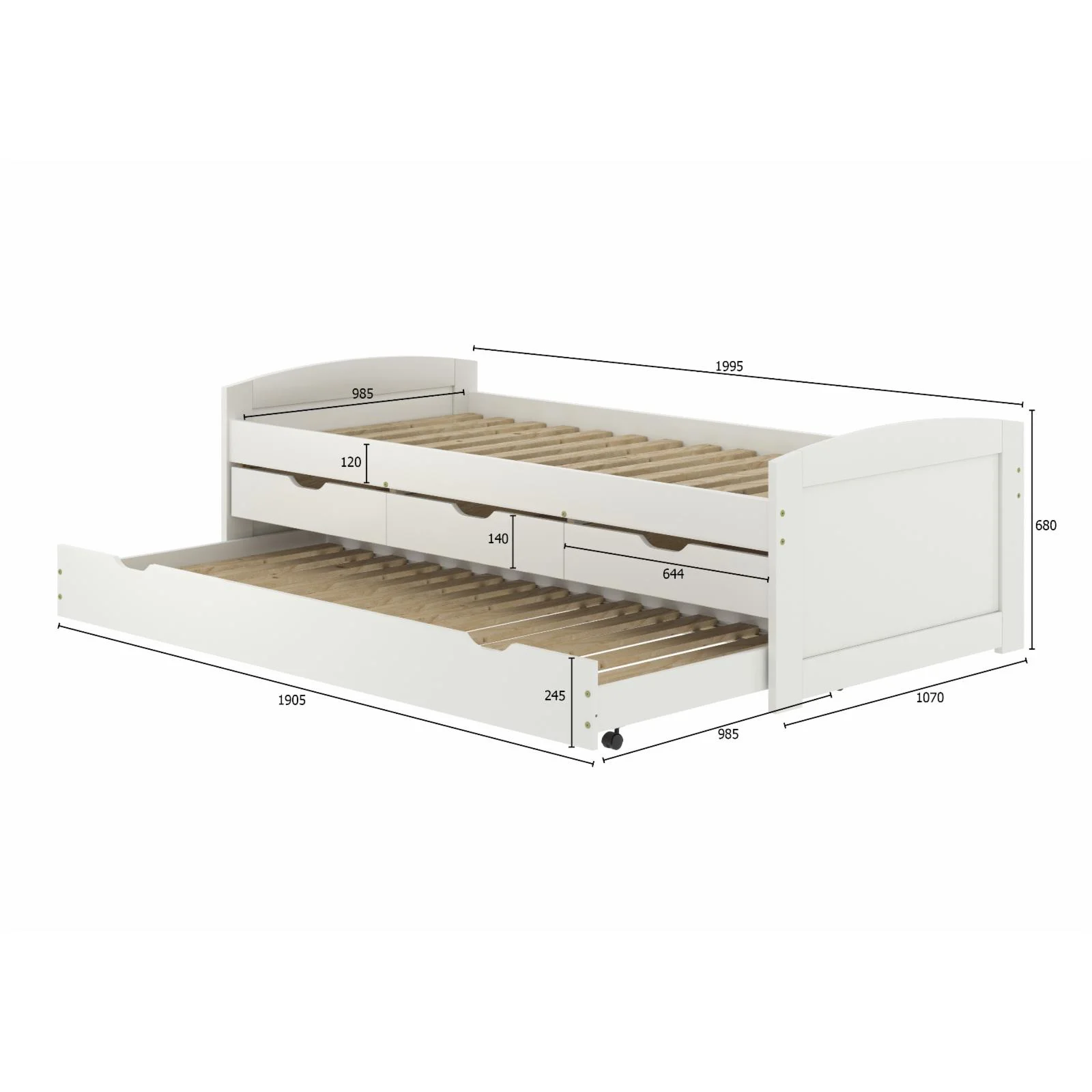 Adeptus Solid Wood Twin Day Bed with Trundle and Drawers