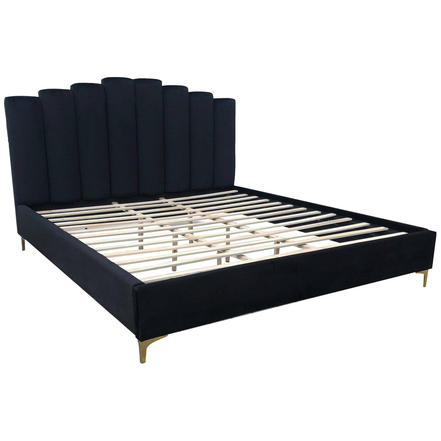 Sicily Velvet Fabric Cali King Platform Bed in Black