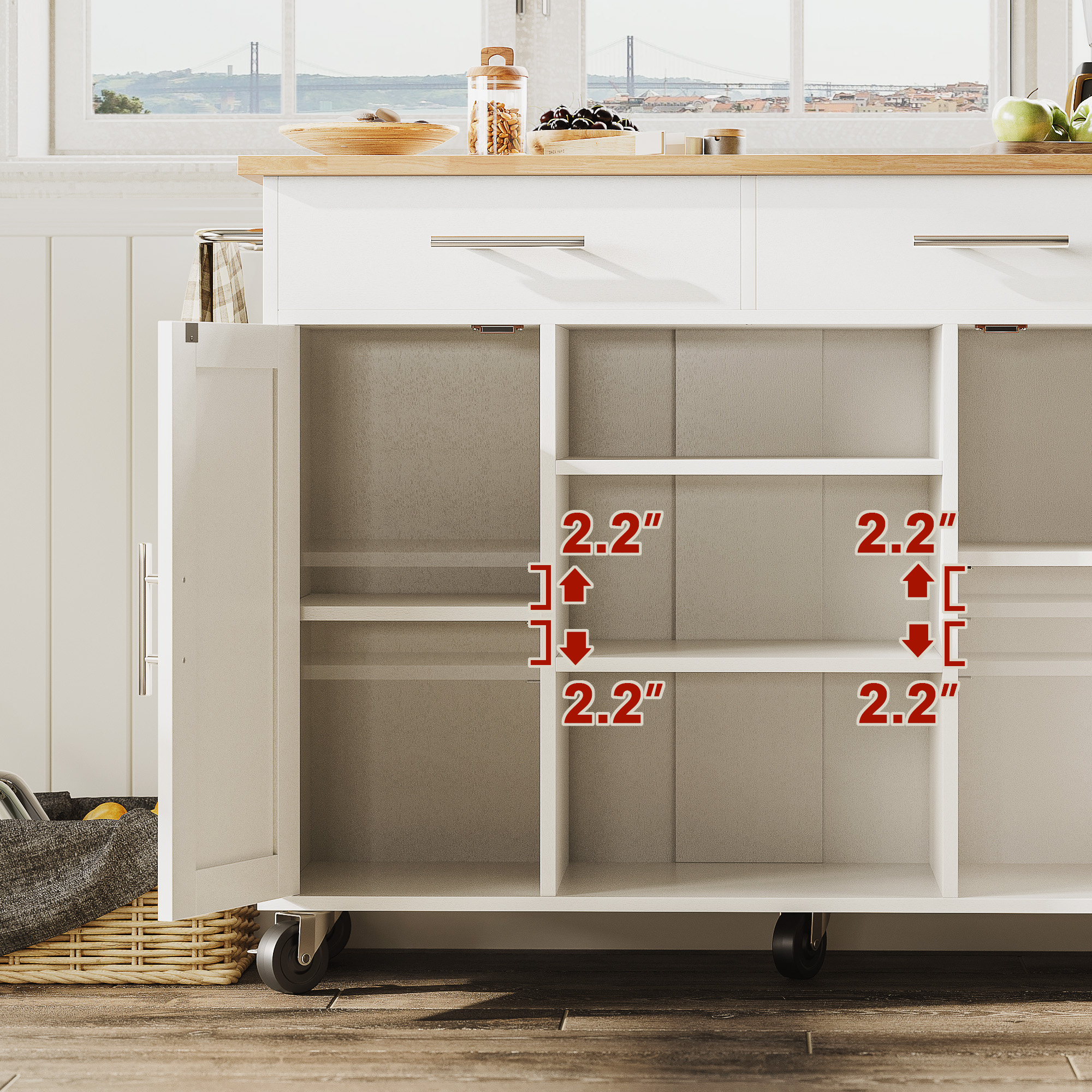 Fulhope Kitchen Island with Storage, Kitchen Island Cart with 3-tier Spice Rack, Rolling Kicthen Island with Towel Rack, Portable Kitchen Island for Kitchen and Dining Room, White