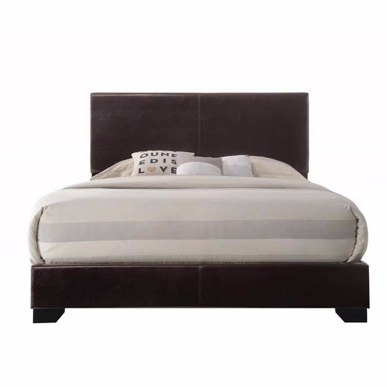 Faux Leather Eastern Bed with Low Profile Footboard, Espresso Brown - King Size