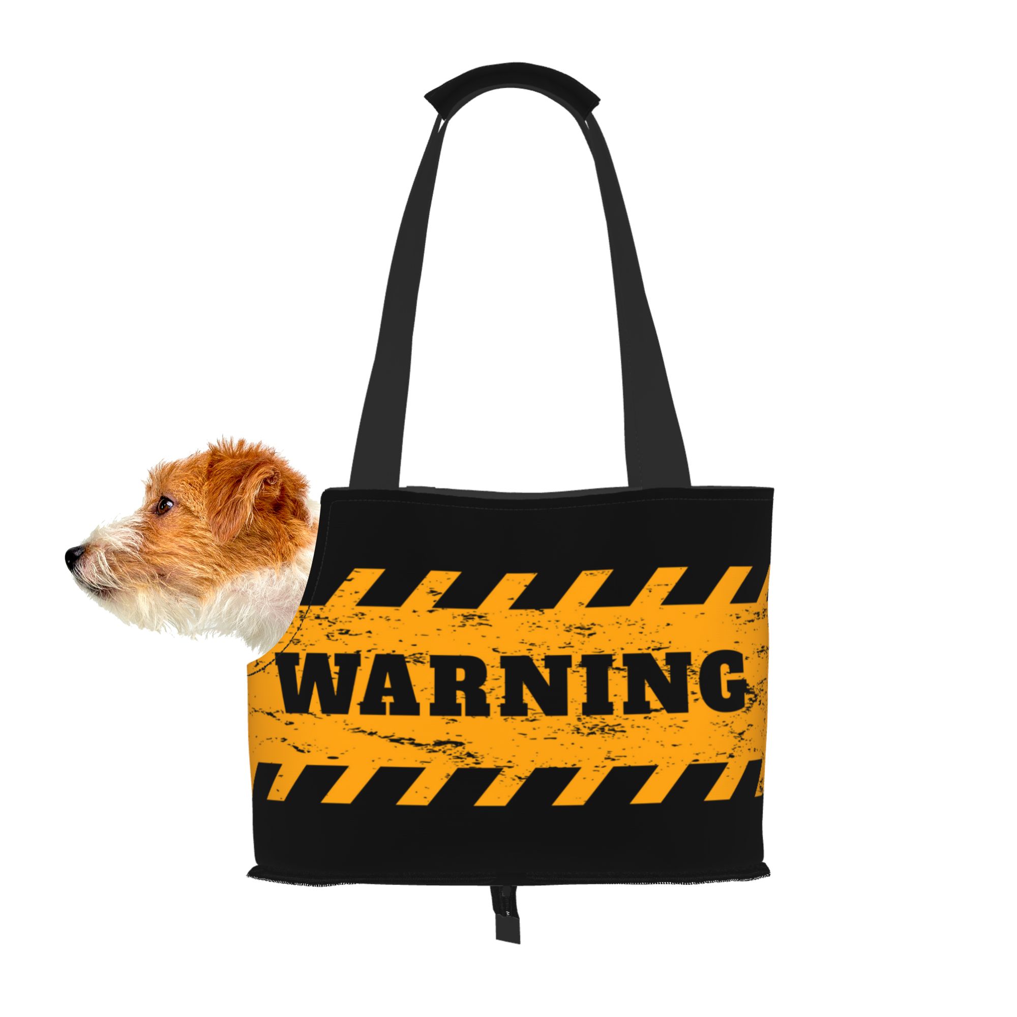 TEQUAN Foldable Dog Purse Carrier, Collapsible Yellow Black Warning Stripes Prints Pet Travel Tote Bag for Small Cat Puppy, Waterproof Dog Soft-Sided Carriers