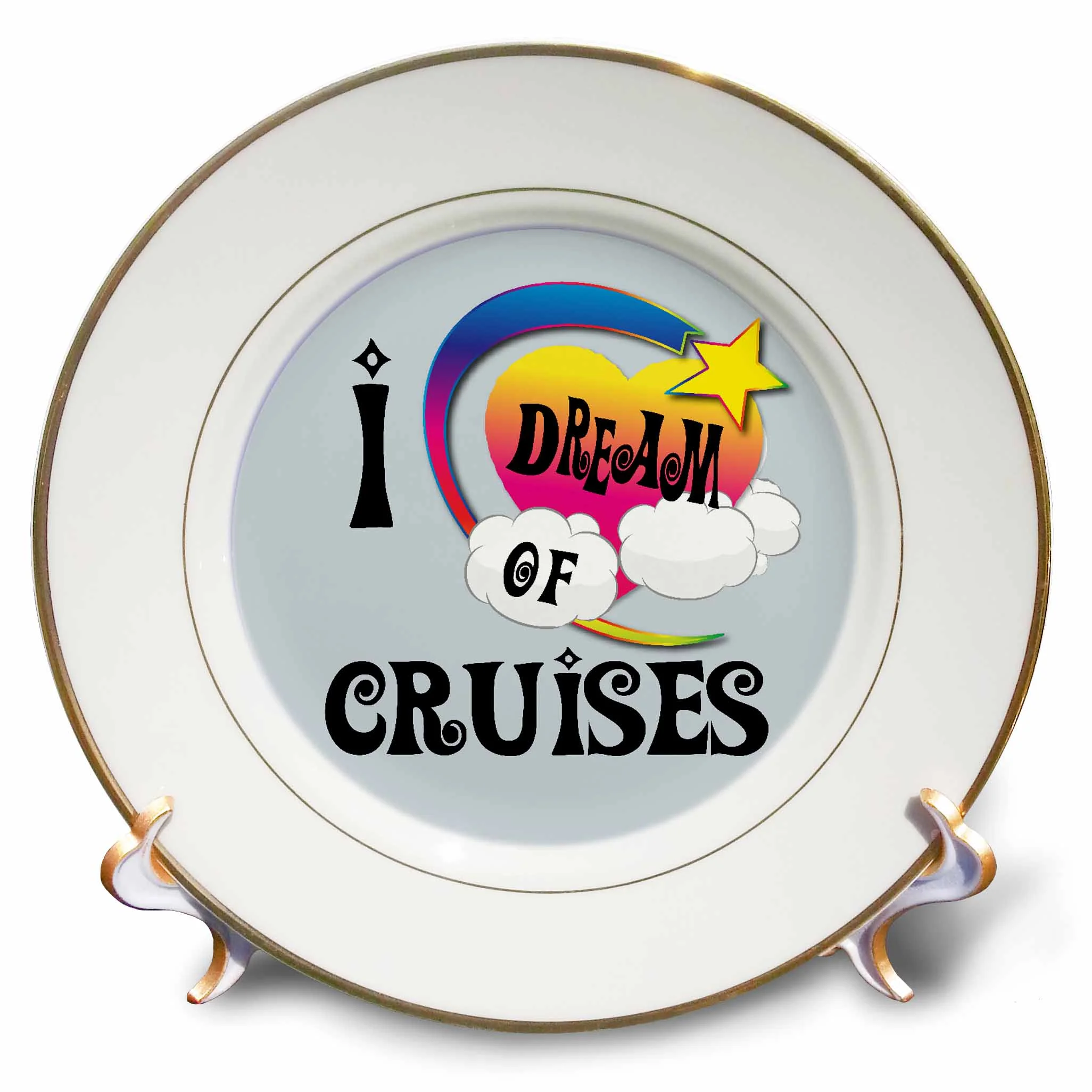Cute Girly Heart Star Clouds I Dream Of Cruises 8 inch Porcelain Plate cp-165997-1