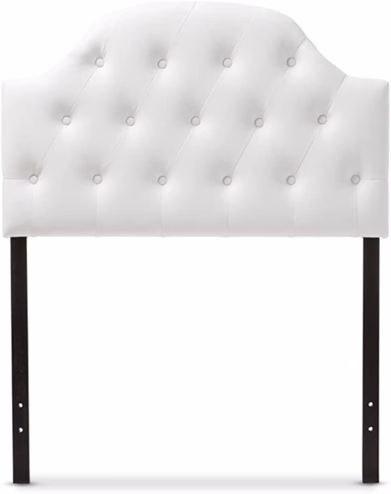 Modern And Contemporary White Faux Leather Upholstered Button-Tufted Scalloped Size Headboard