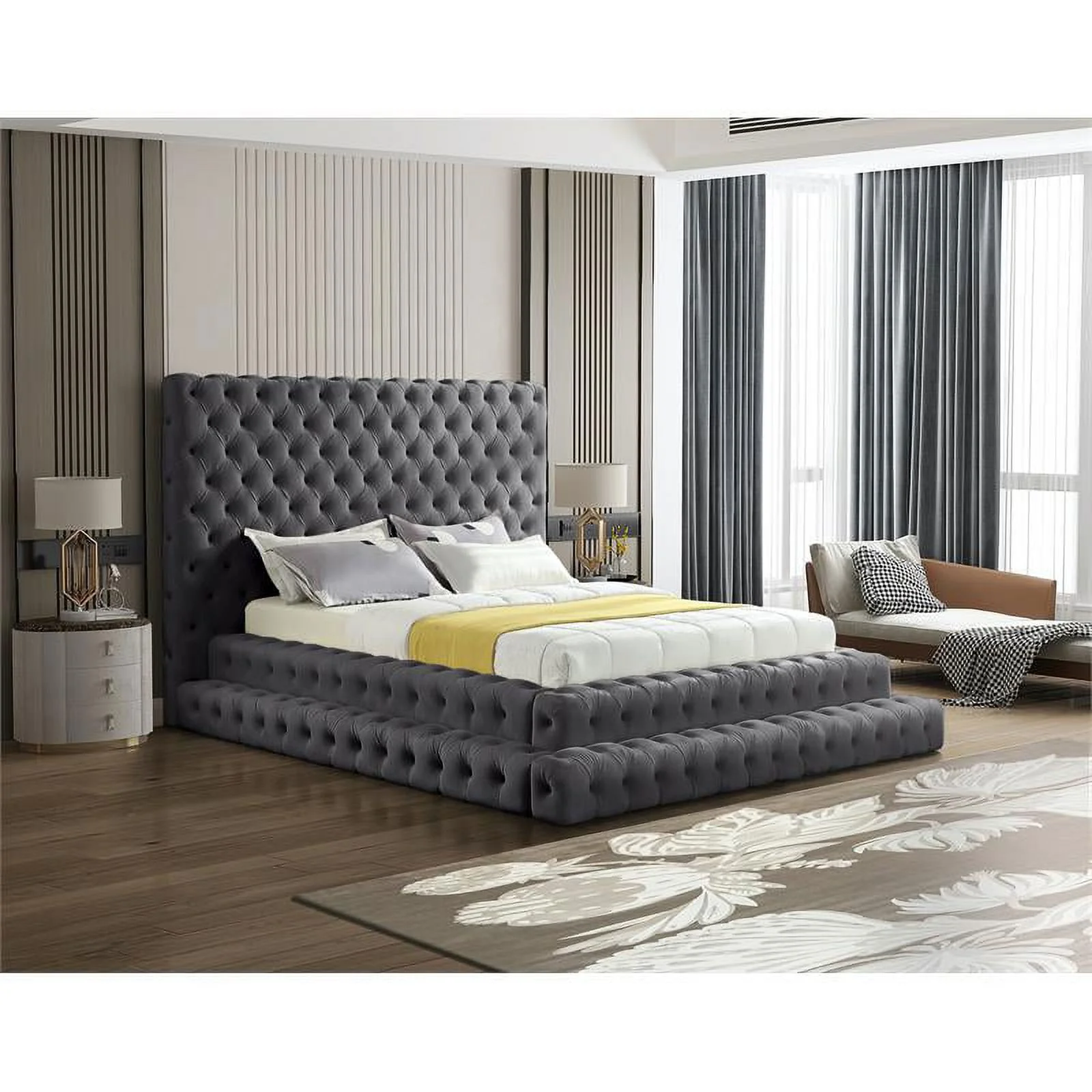 Meridian Furniture Revel Grey Velvet Queen Bed