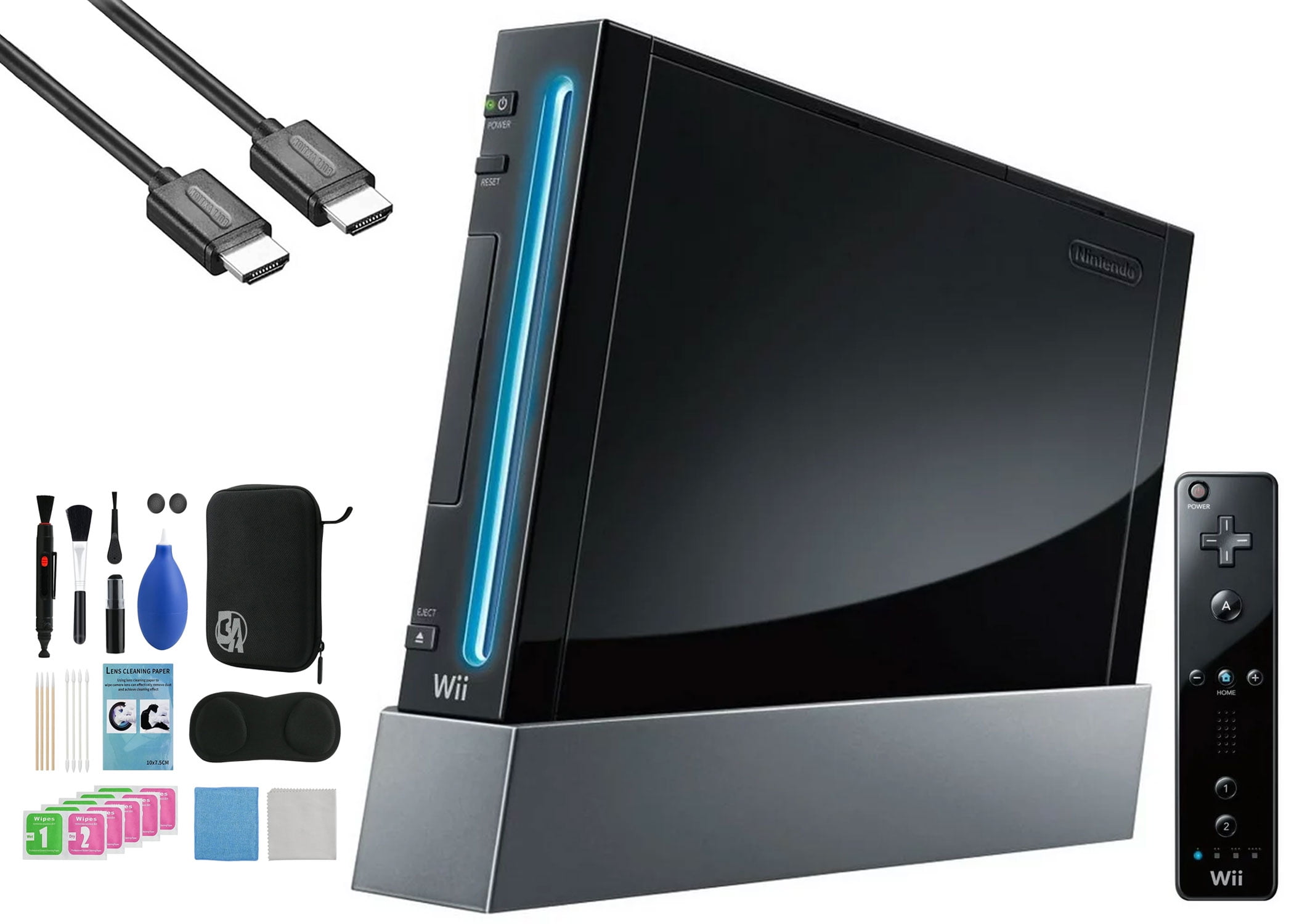Pre-Owned Nintendo Wii Black Gaming Console + HDMI Cable Cleaning Kit BOLT AXTION Bundle (Refurbished: Like New)