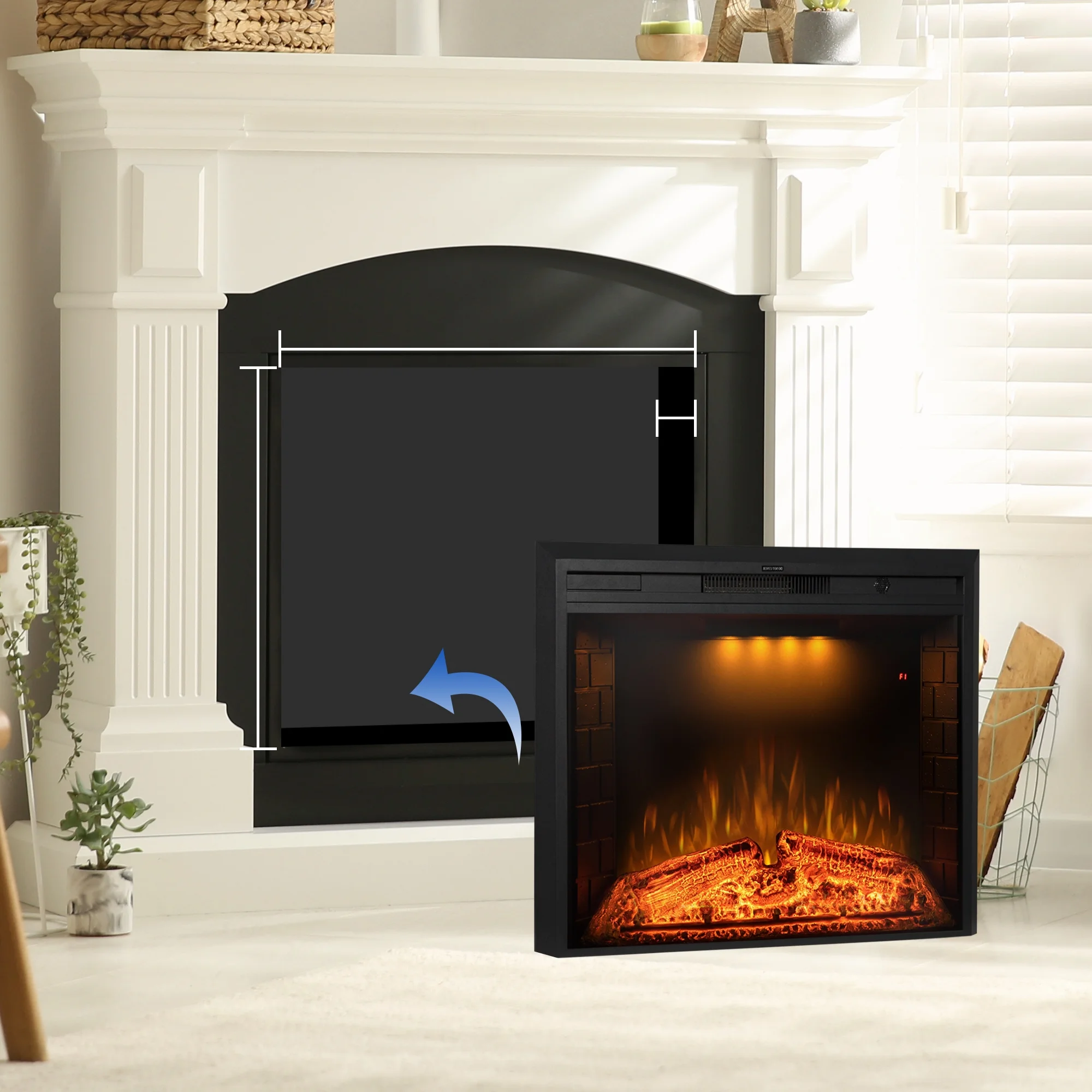VINEMOUNT 30” Electric Fireplace Inserts with Adjustable Flame Speed, Multicolor Flames & Fire Crackling Sounds, Timer