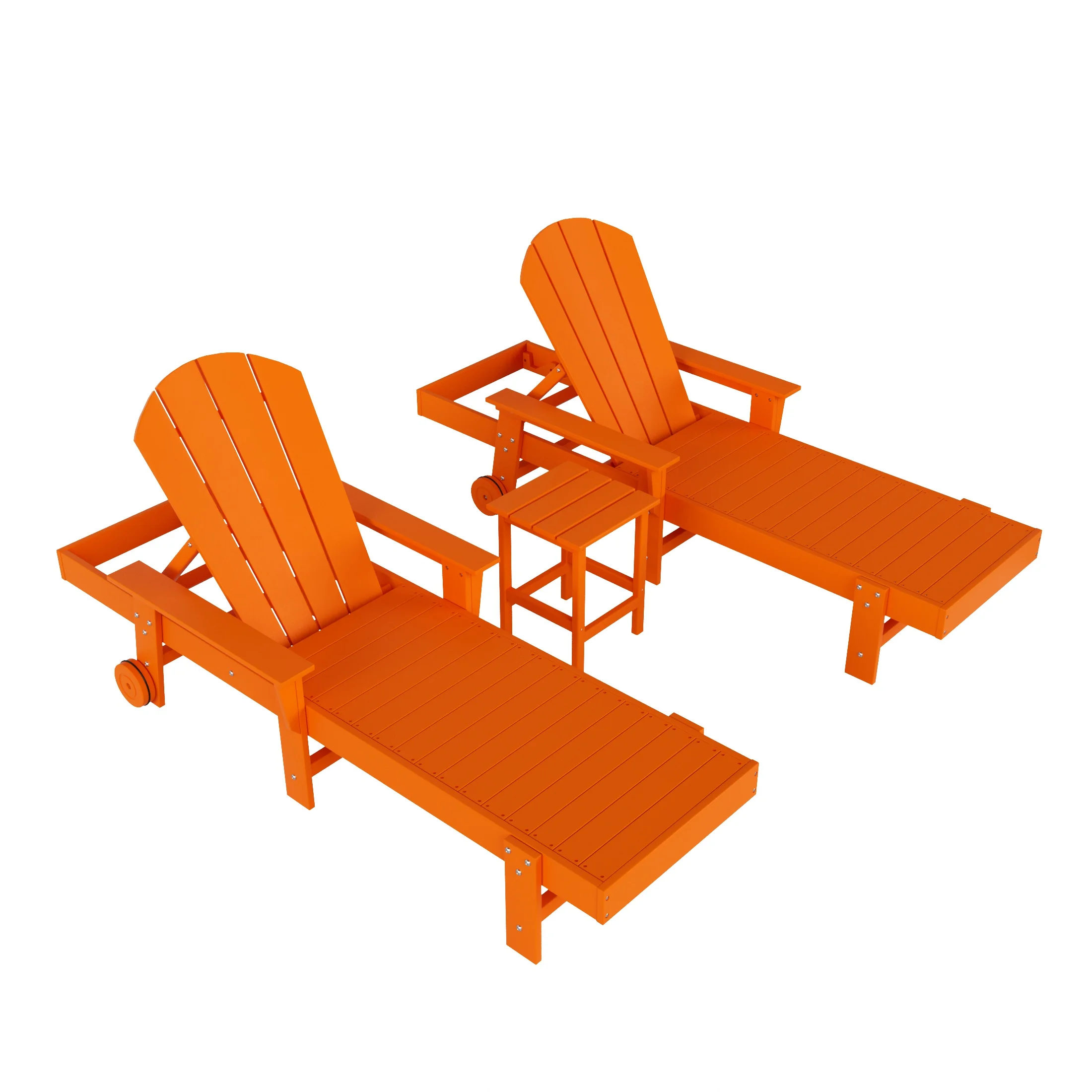 WestinTrends 3 Piece Adirondack Poly Reclining Chaise Lounge With Arms & Wheels, Orange