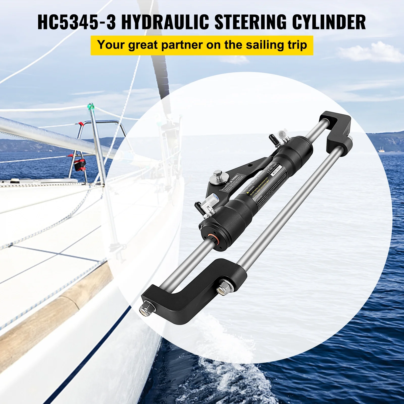 VEVOR Cylinder 300 HP, Hydraulic Steering Front Mount Outboard Marine Kit without Hose and Helm for Outboards Boat System