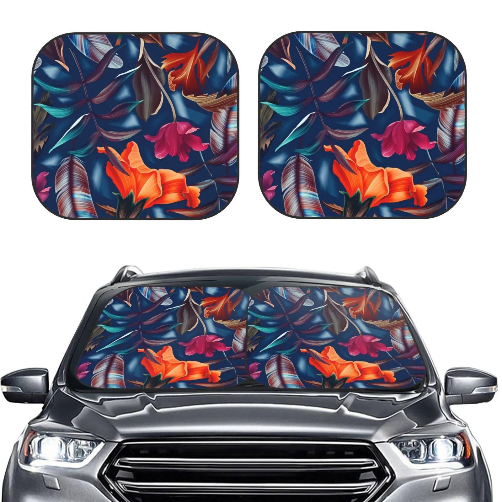 Lukts Tropical Flower Print 2 Piece Car Sun Shade Windshield,Foldable Car Shade Front Windshield With Keeps Your Vehicle Cool, For Most Sedans Suv And Trucks - Small