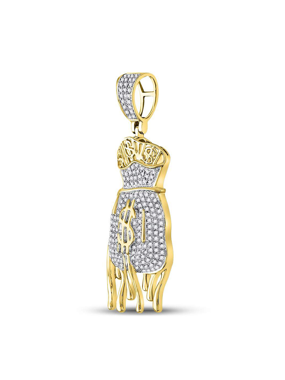 10kt Yellow Gold Mens Round Diamond Dripping Money Bag Charm Pendant 1/2 Cttw
