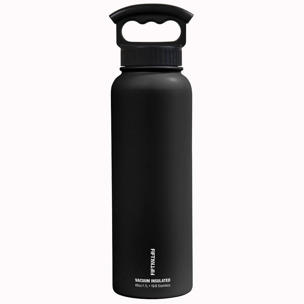 Icy-Hot Hydration  40 oz Matte Black Vacuum Insulated Bottle - 3 Finger Grip Lid