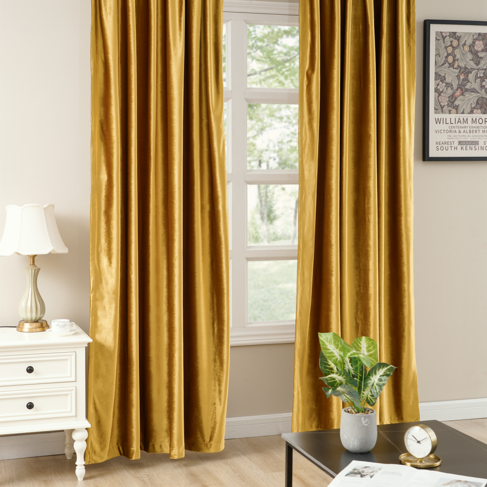 Topfinel 100% Blackout Luxury Velvet Curtains,84 inch Long Rod Pocket Back Thermal Insulated Noise Reduce Drapes for Living Room Bedroom,Full Shading Curtains, Gold Brown,52 x 84 inch,2 Panels
