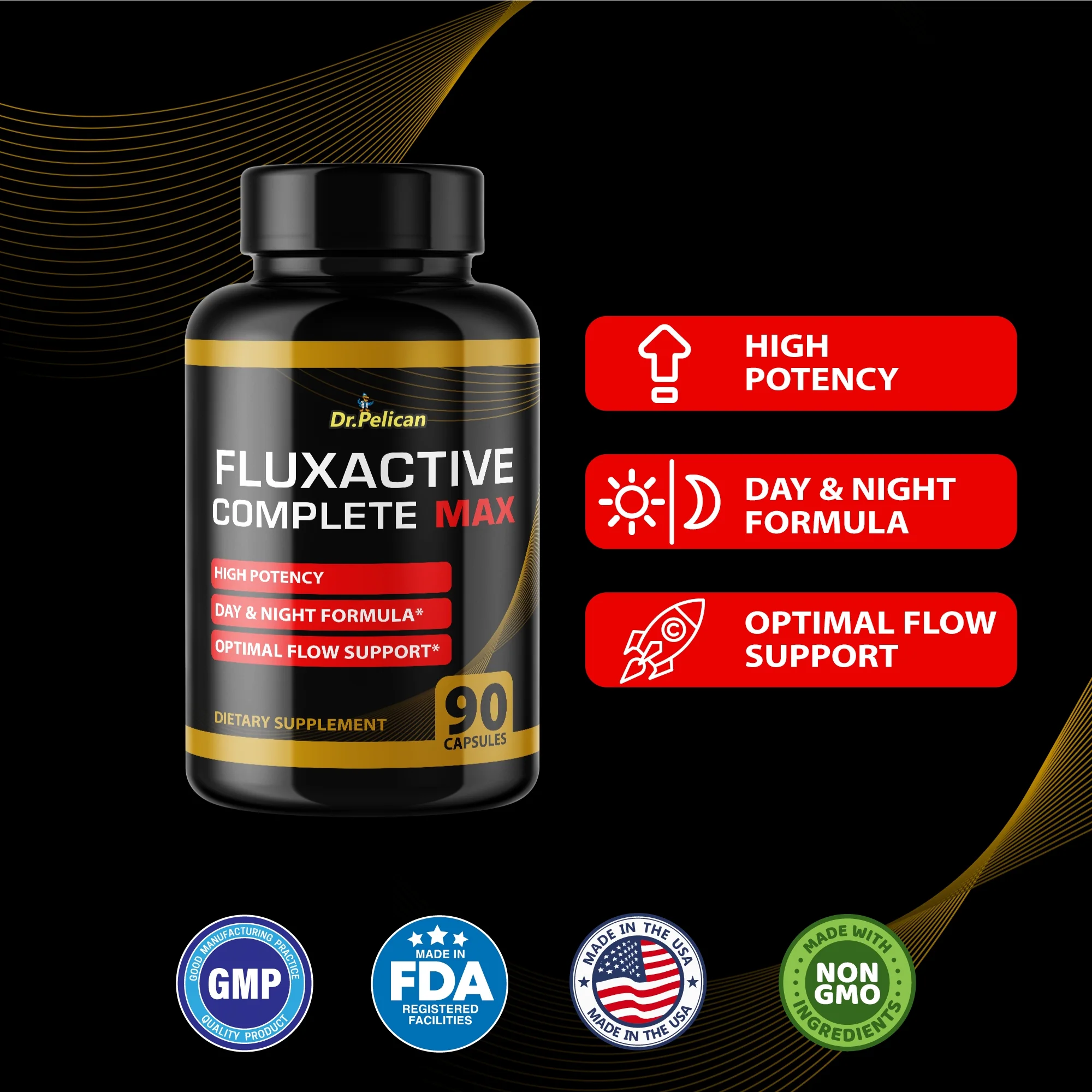 Fluxactive Complete MAX- Male Virility/ Energy/ Workout-12 Bottles- 1080 Capsules- Dr. Pelican