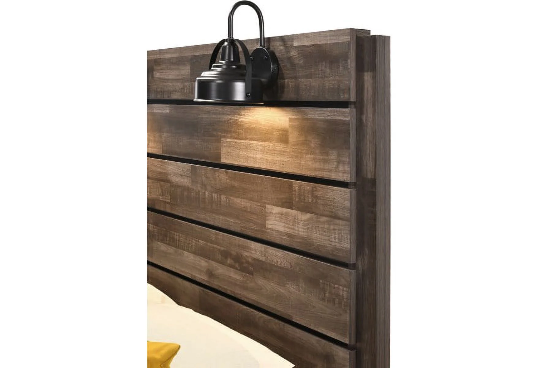 Contemporary Rustic Brown Finish King Size 1Pc Panel Bed Built in Lighting Bedroom Wooden Furniture