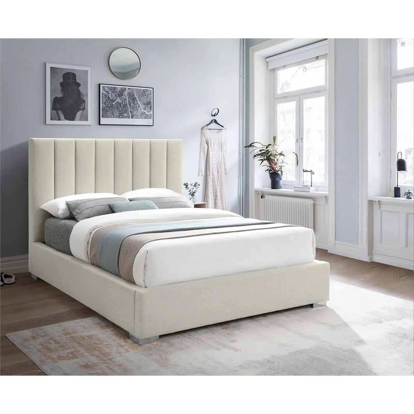 Meridian Furniture Pierce Beige Linen Textured Fabric King Bed