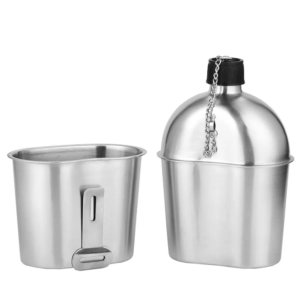 Yabuy 2pcs 1000ml 600ml Stainless Steel Canteen Cup Set with Cover Bag for Camping Hiking Backpacking