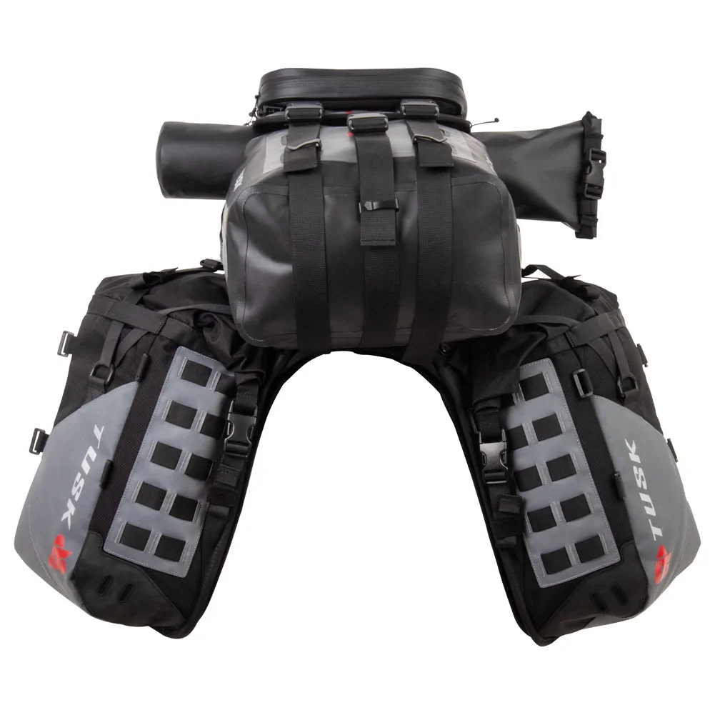 Tusk Highland X2 Rackless Luggage System w/Small Dry Duffel Tail Bag Standard Heat Shield For Kawasaki Versys-X 300 (ABS) 2017-2021