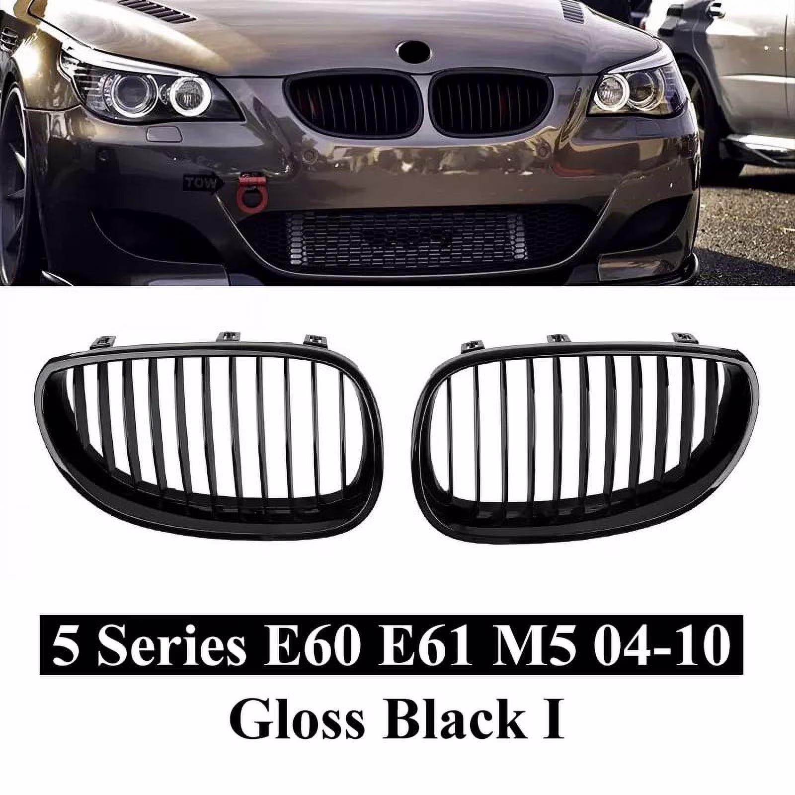 Front Replacement Gloss Black Kidney Grille For BMW E60 E61 5 Series 2003-2010