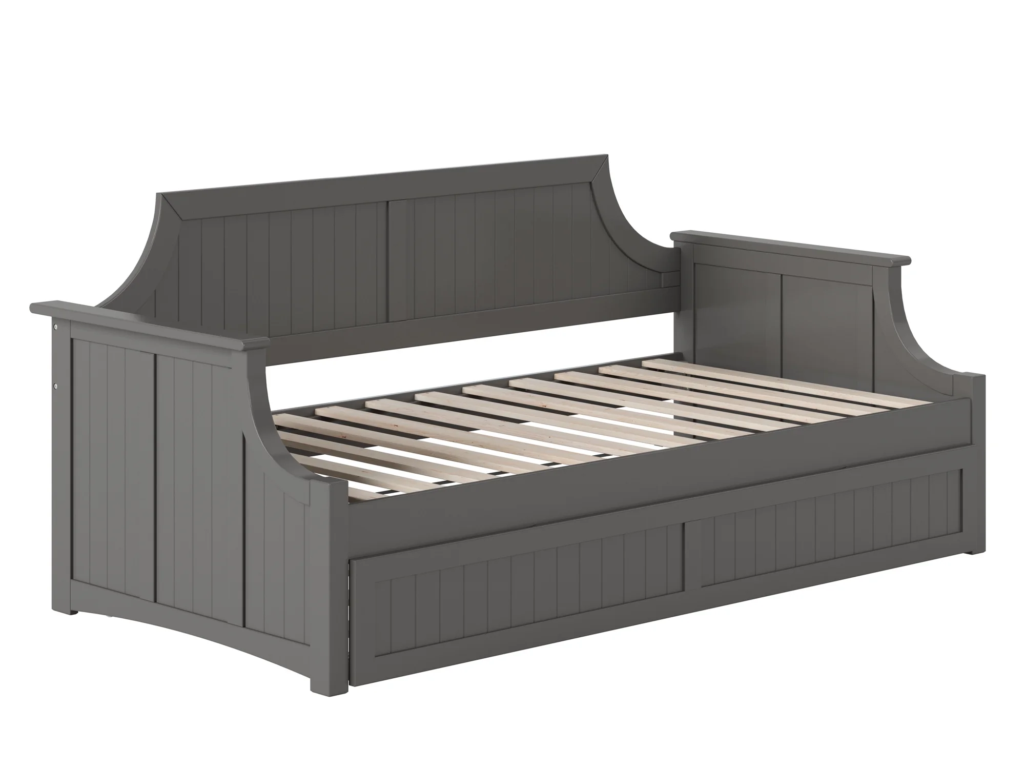 AFI Twin Daybed with Twin Trundle Roll Out Guest Bed in Solid Wood Cambridge Design, Grey