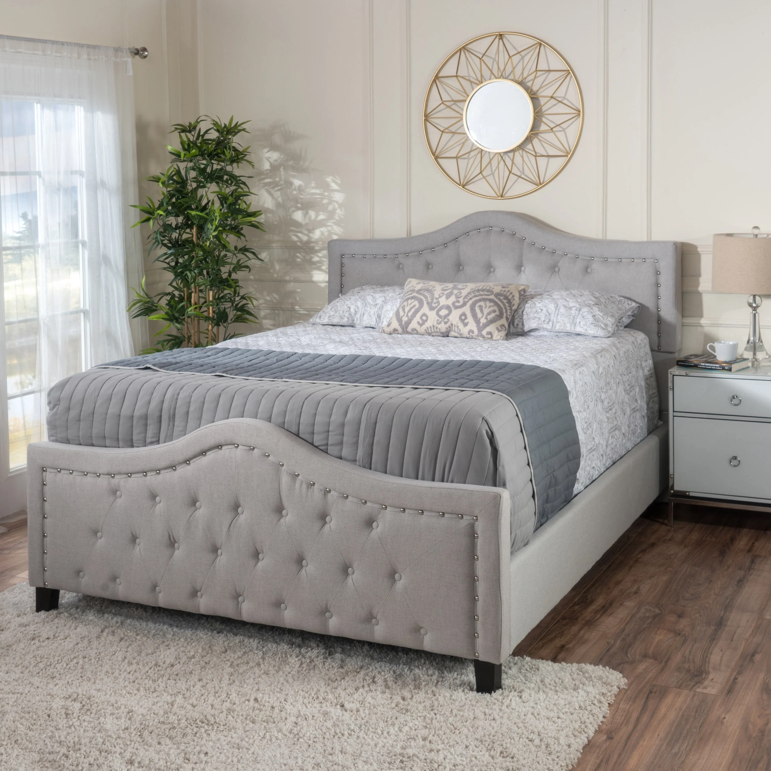 Livi Fabric Fully Upholstered Queen Bed Set, Light Grey