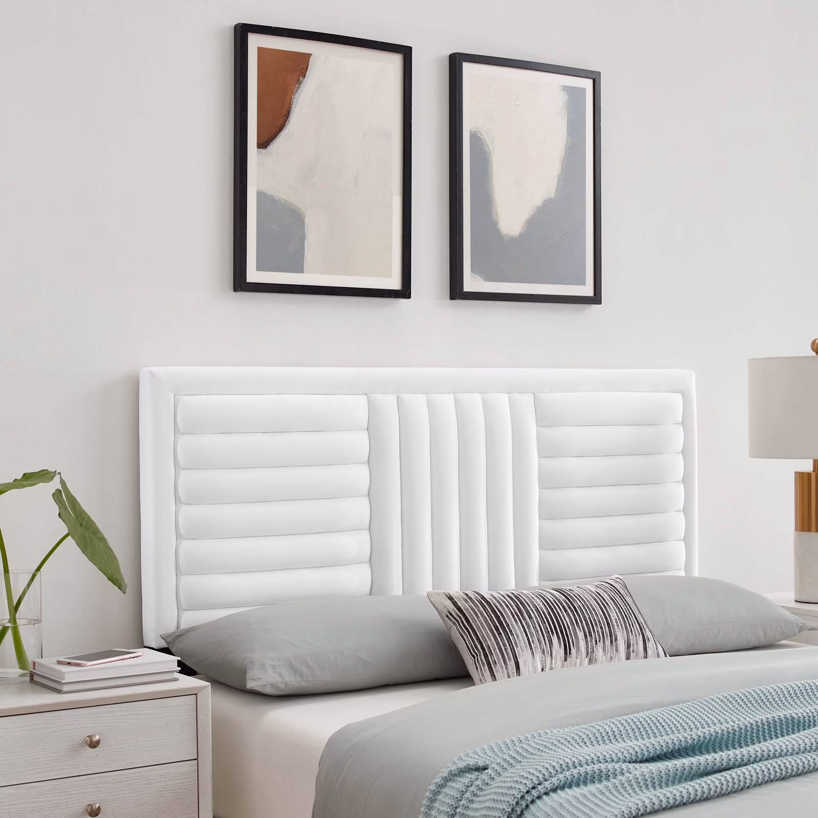 Modway Believe Channel Tufted Performance Velvet Twin Headboard in White