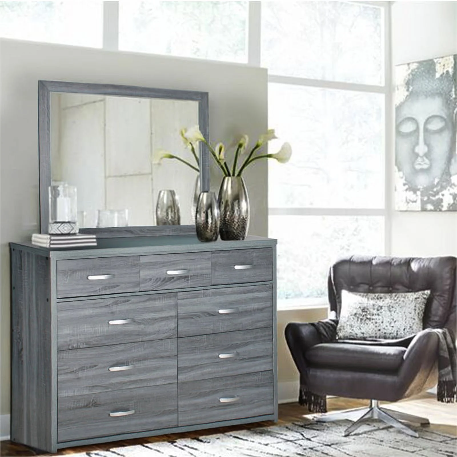 Pemberly Row Majestic Super Jumbo 9-Drawer Double Dresser in Gray
