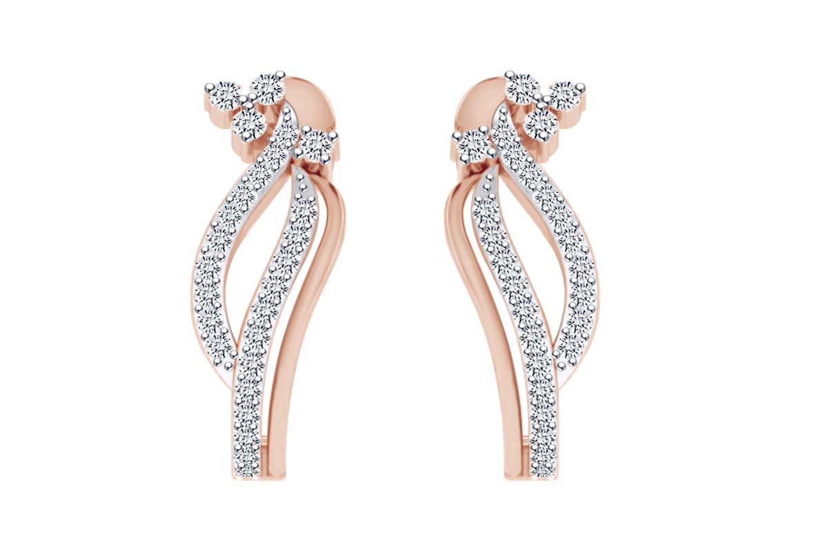 Round White Natural Diamond Swirl Hoop Earring in 14k Solid Rose Gold (I-J Color, I2-I3 Clarity,0.28 Cttw)