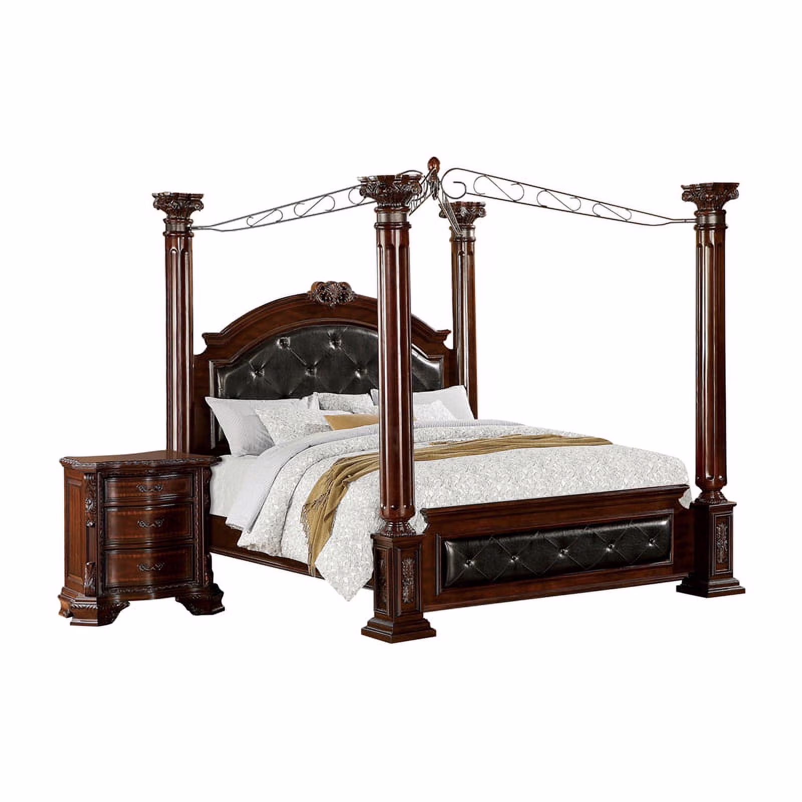 FOA Eckel 2pc Brown Cherry Solid Wood Bedroom Set - King + Nightstand