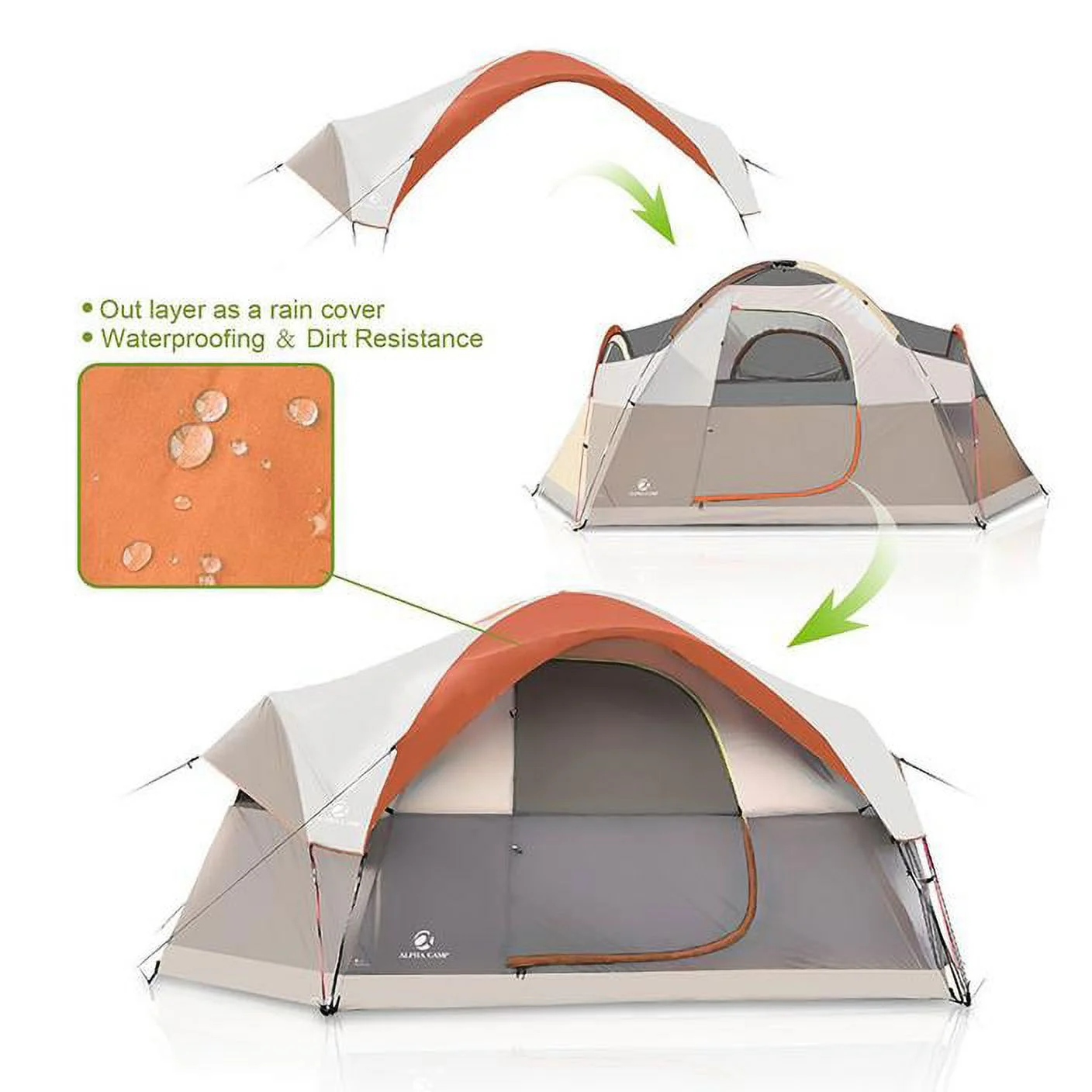MF Studio 6 Person Dome Tent Family Camping Tent 14' x 10', Orange