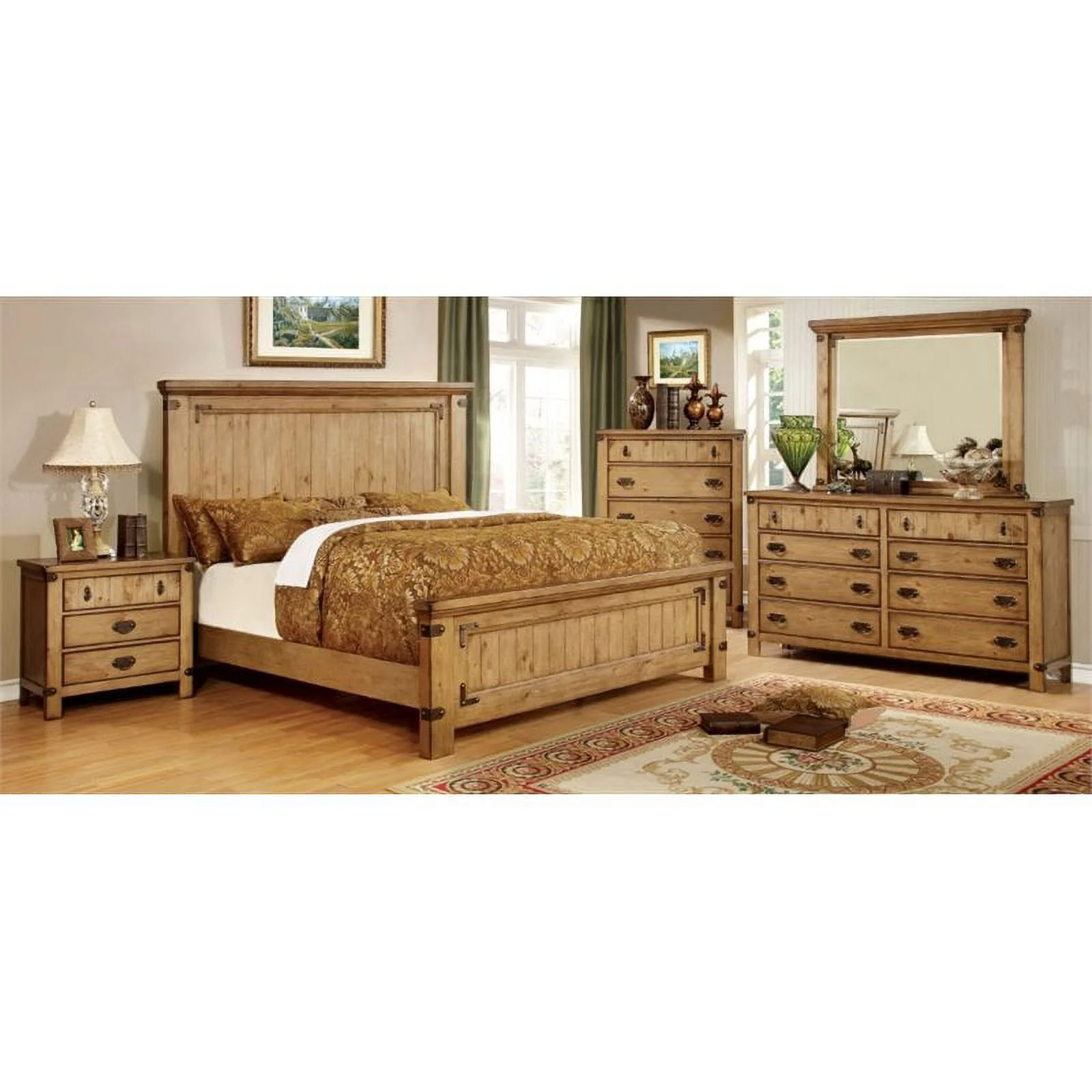 Bowery Hill 3pc Farmhouse Wood Bedroom Set in Weathered Brown Elm