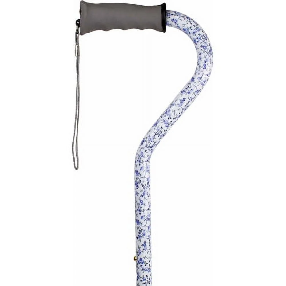 Carex Ergo Offset Handle Walking Cane for Occasions, Blue Flower, Supports up to 250 lbs