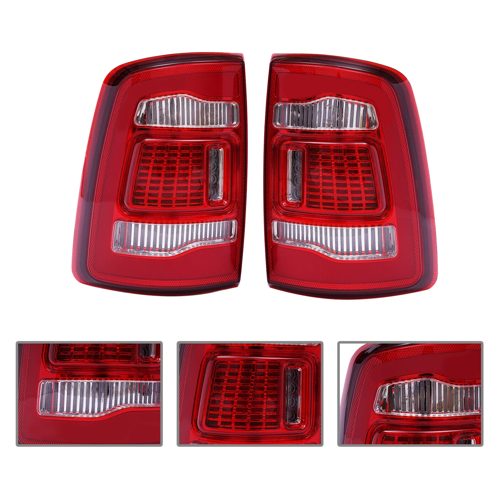 For 2009-2018 Dodge Ram 1500 2500 3500 Red Clear Full LED Tube Tail Lights Set