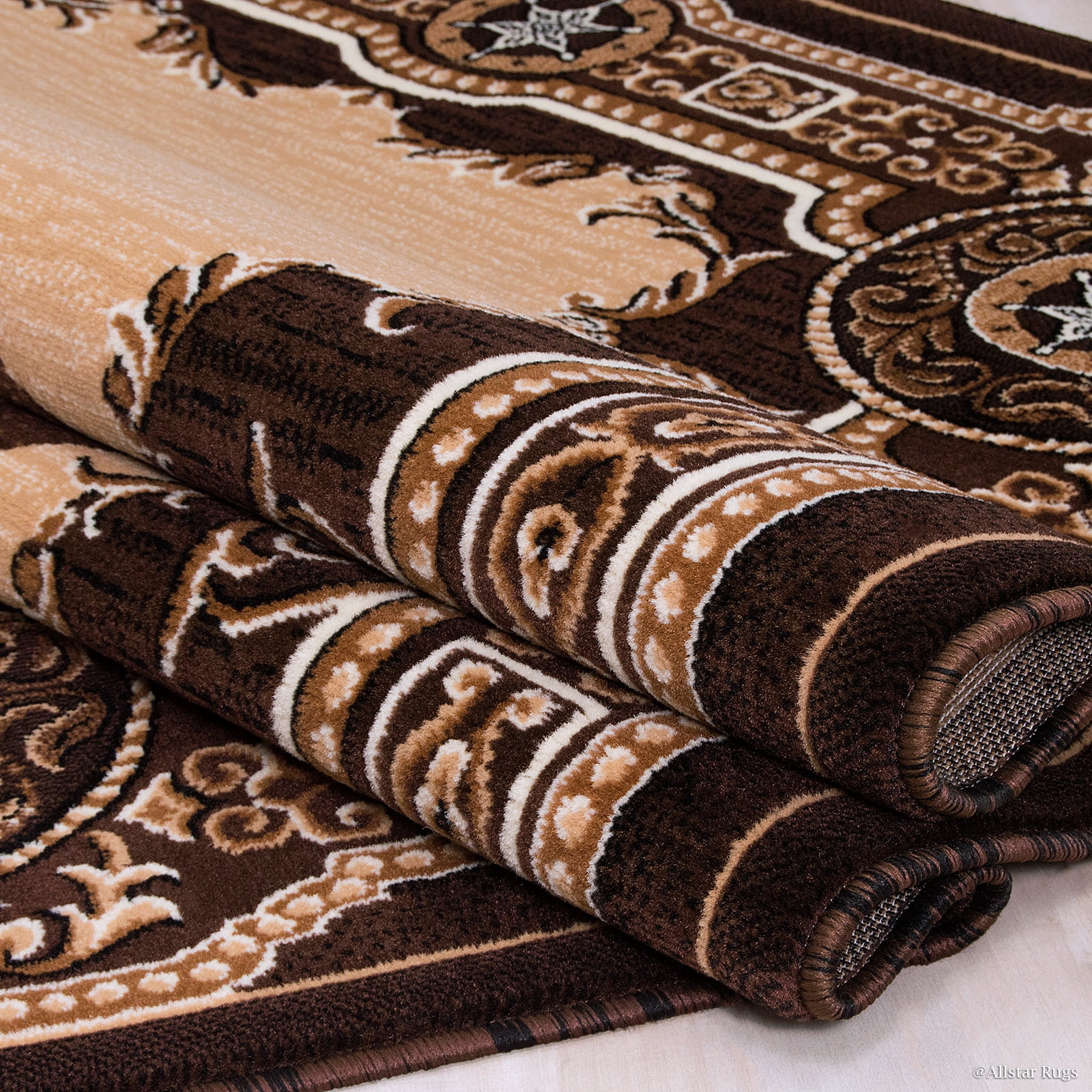 High Quality Texas Star, Cowboy, Western, Woven Area Rug, Drop-Stitch Weave Technique with Carve Effect (7' 10