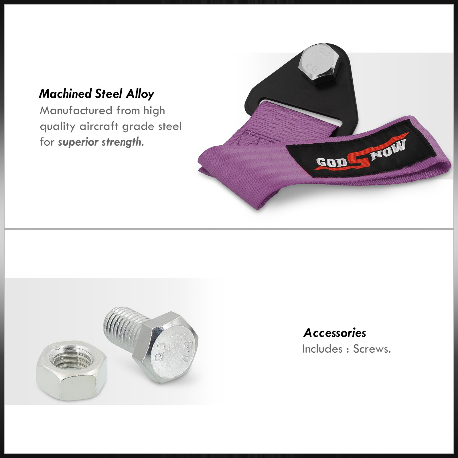 AJP Distributors Godsnow JDM Universal Car Auto High Strength 4000LBS Rated Heavy Duty Sturdy Nylon Front Rear Bumper 14MM Tow Hook Strap Towing Belt Rope Cable Ribbon Trailer Hitch Hauling Kit Purple