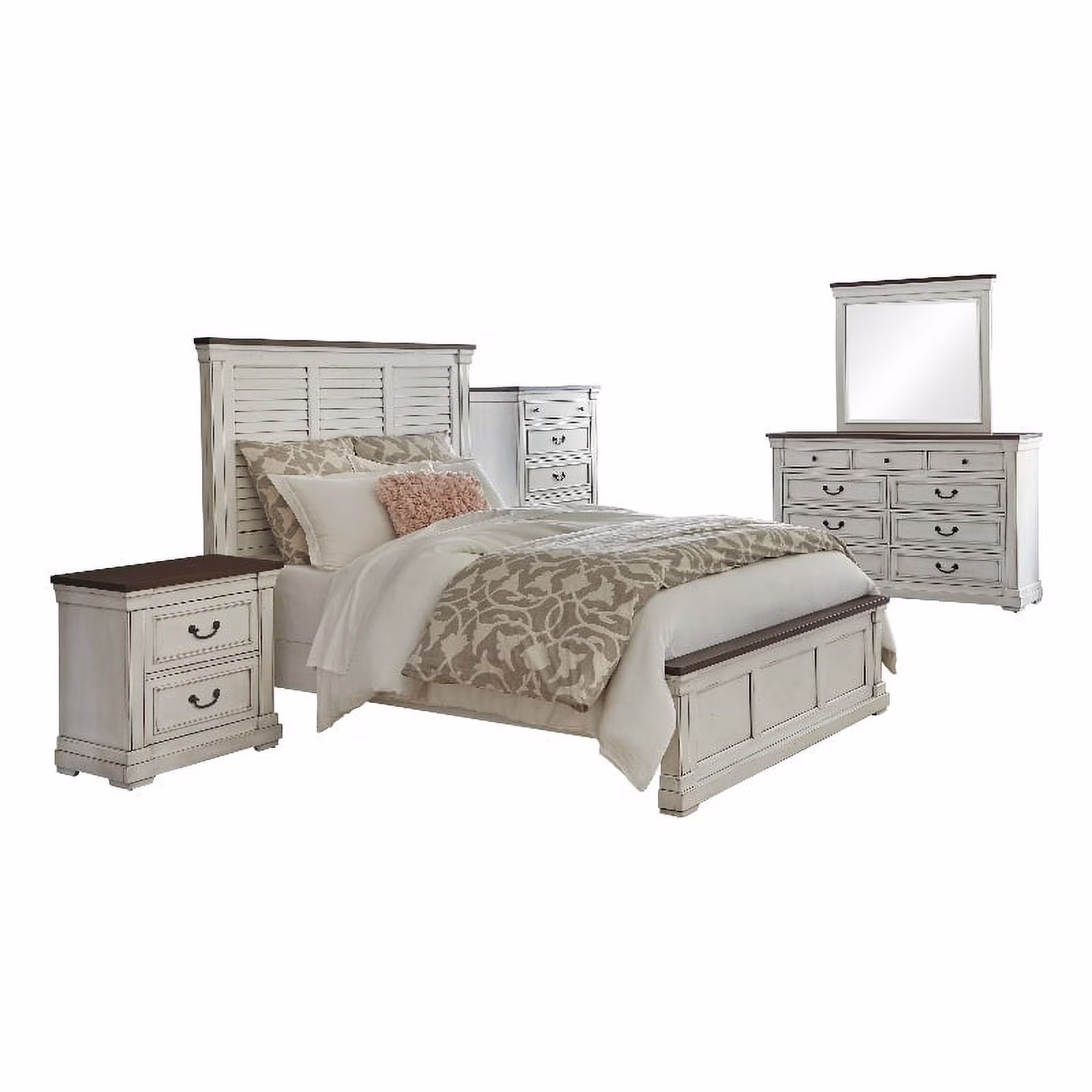 Pemberly Row 5-Piece Farmhouse Wood California King Panel Bedroom Set in White