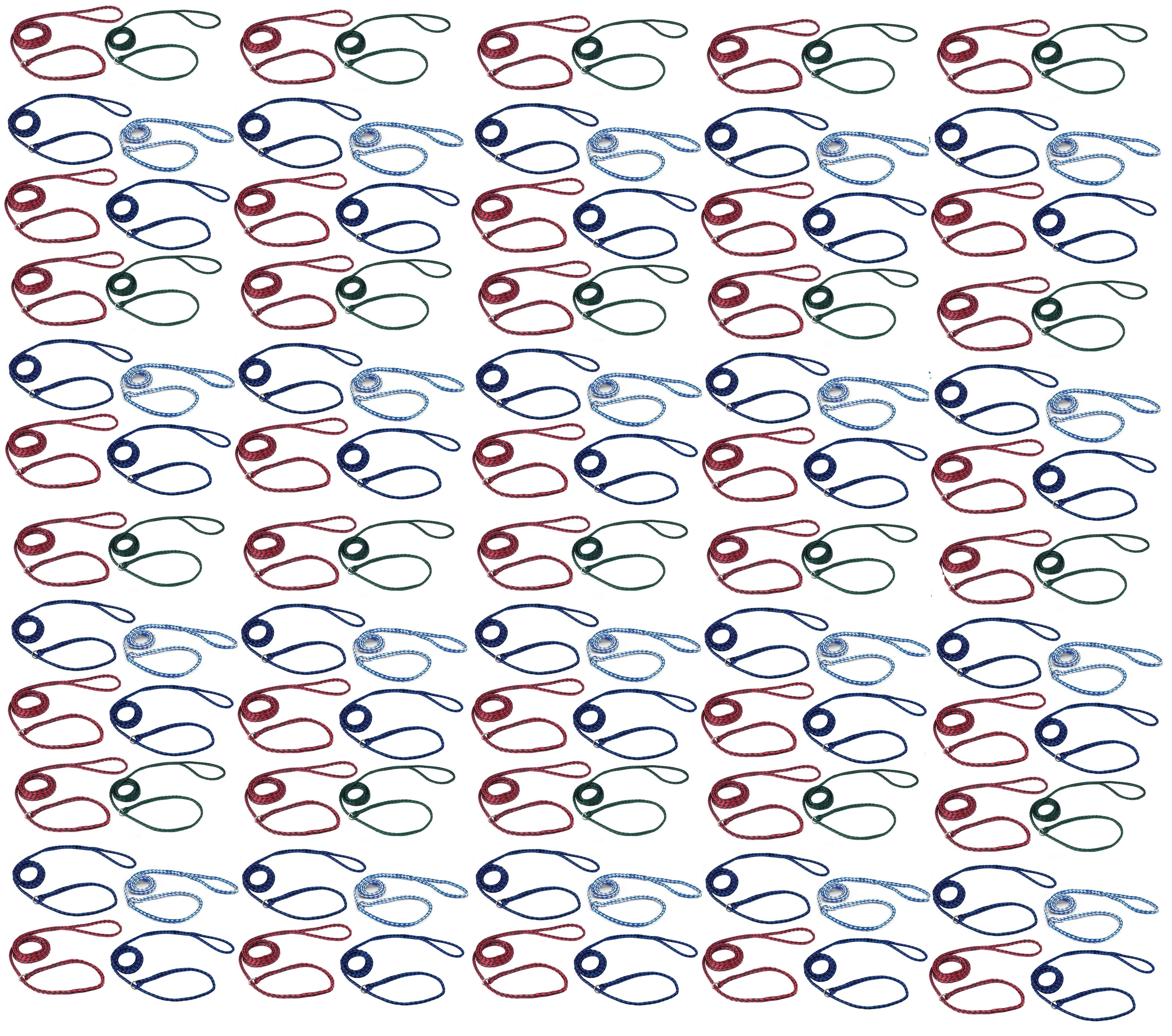 Braided Poly Dog Control Slip Leads Assorted Color Vet Rescue Kennel Bulk Packs (120 Leads)