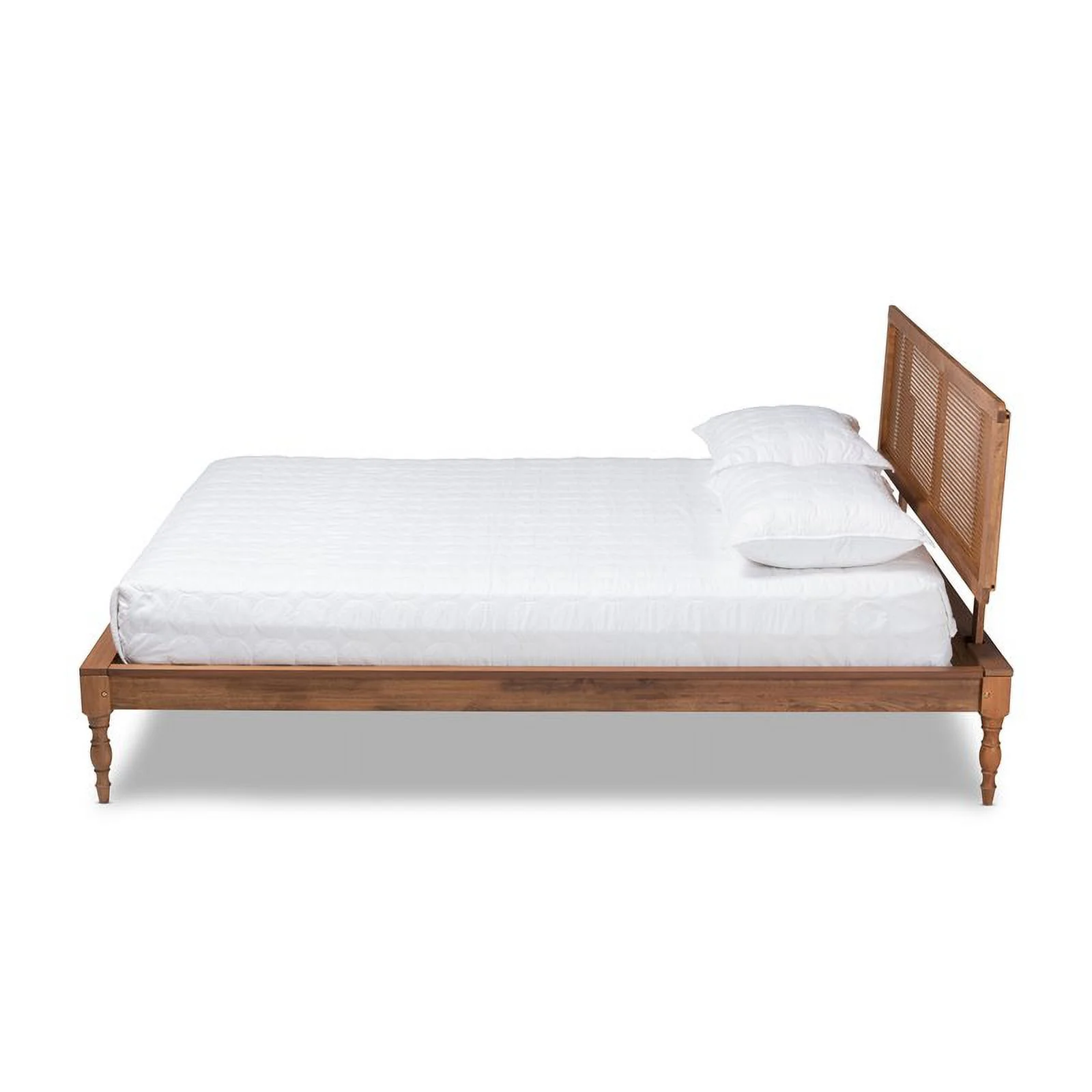 Bowery Hill Traditional Wood/Rattan Full Size Platform Bed in Ash Brown