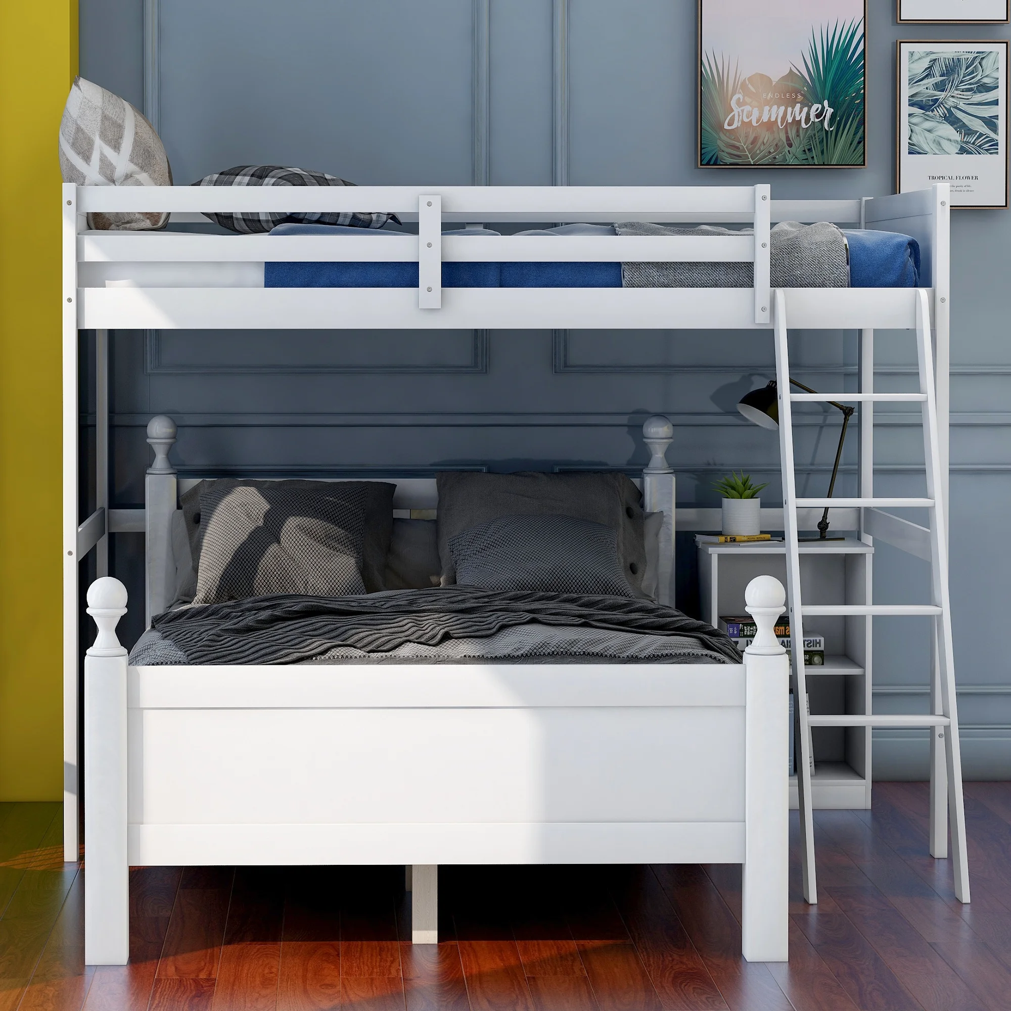 Dcenta Twin over Full Loft Bed with Cabinet, White(Expected Arrival Time:4.5)