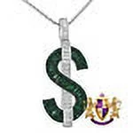 Baguette 14k Gold On Real Sterling Silver Green Dollar Sign Cash Money Charm Simulated Diamonds Pendent Chain Set