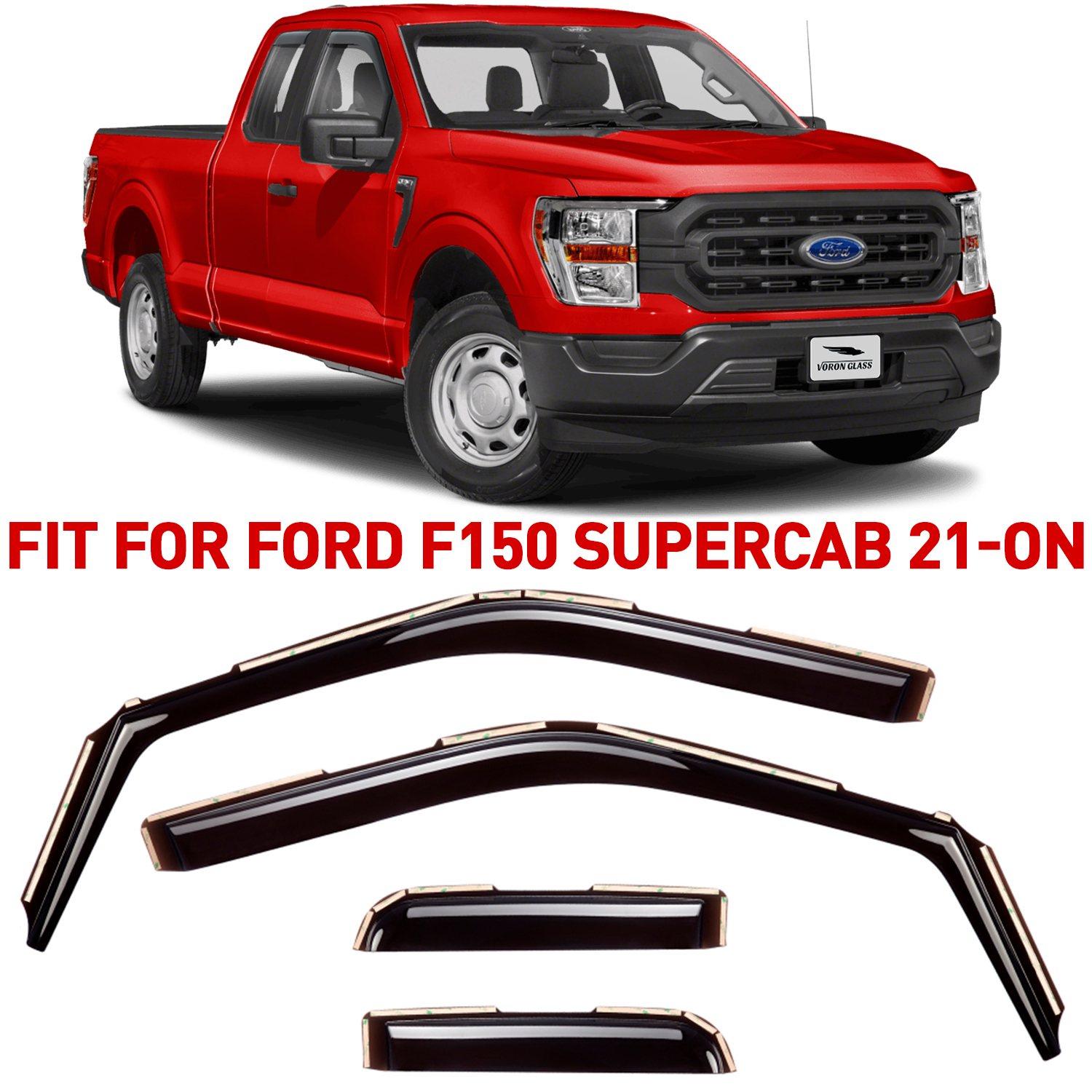 Voron Glass in-Channel Extra Durable Rain Guards for Ford F150 2021-2024 SuperCab, Window Deflectors, Vent Window Visors, 4 Pieces - 200249
