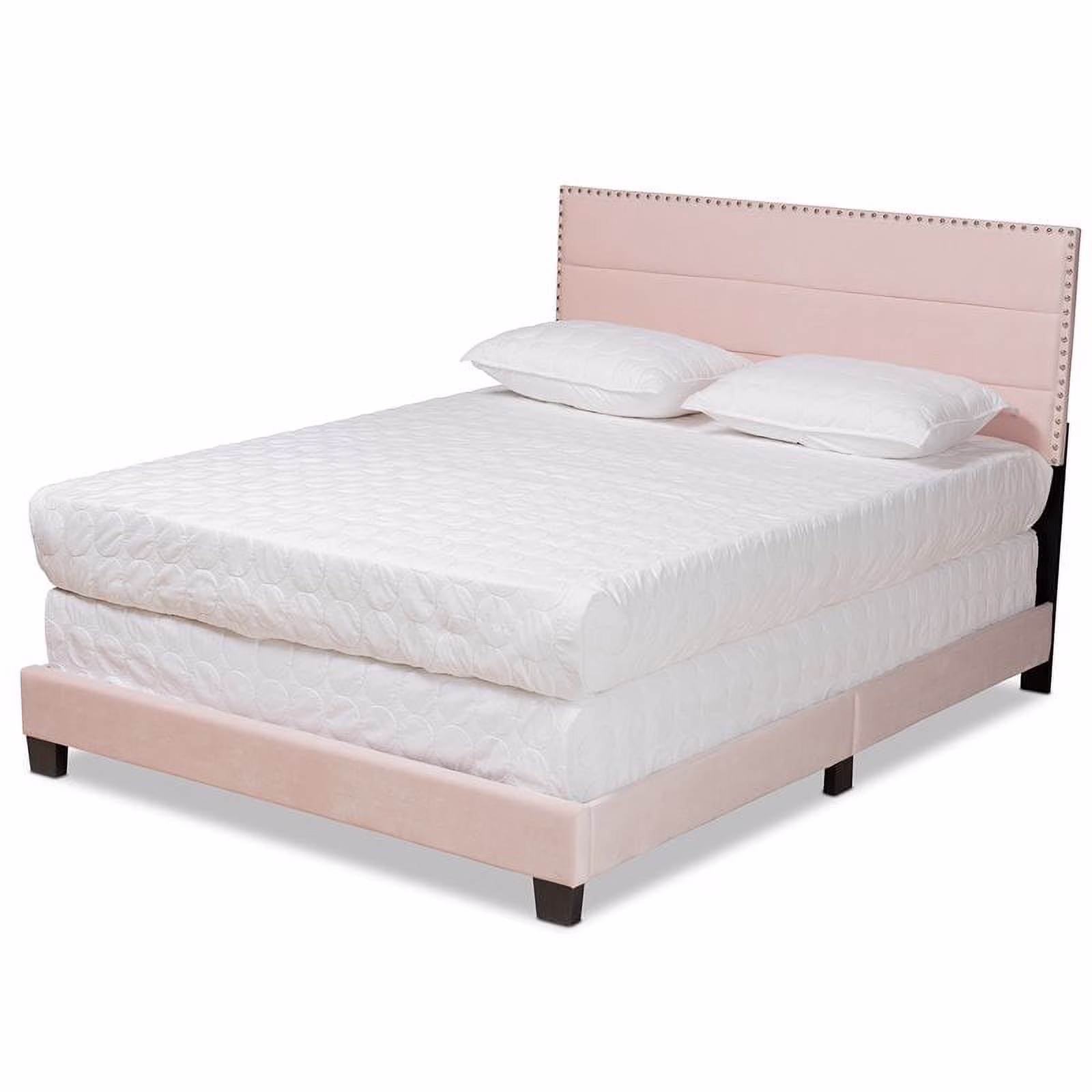 Bowery Hill Light Pink Upholstered Queen Size Panel Bed