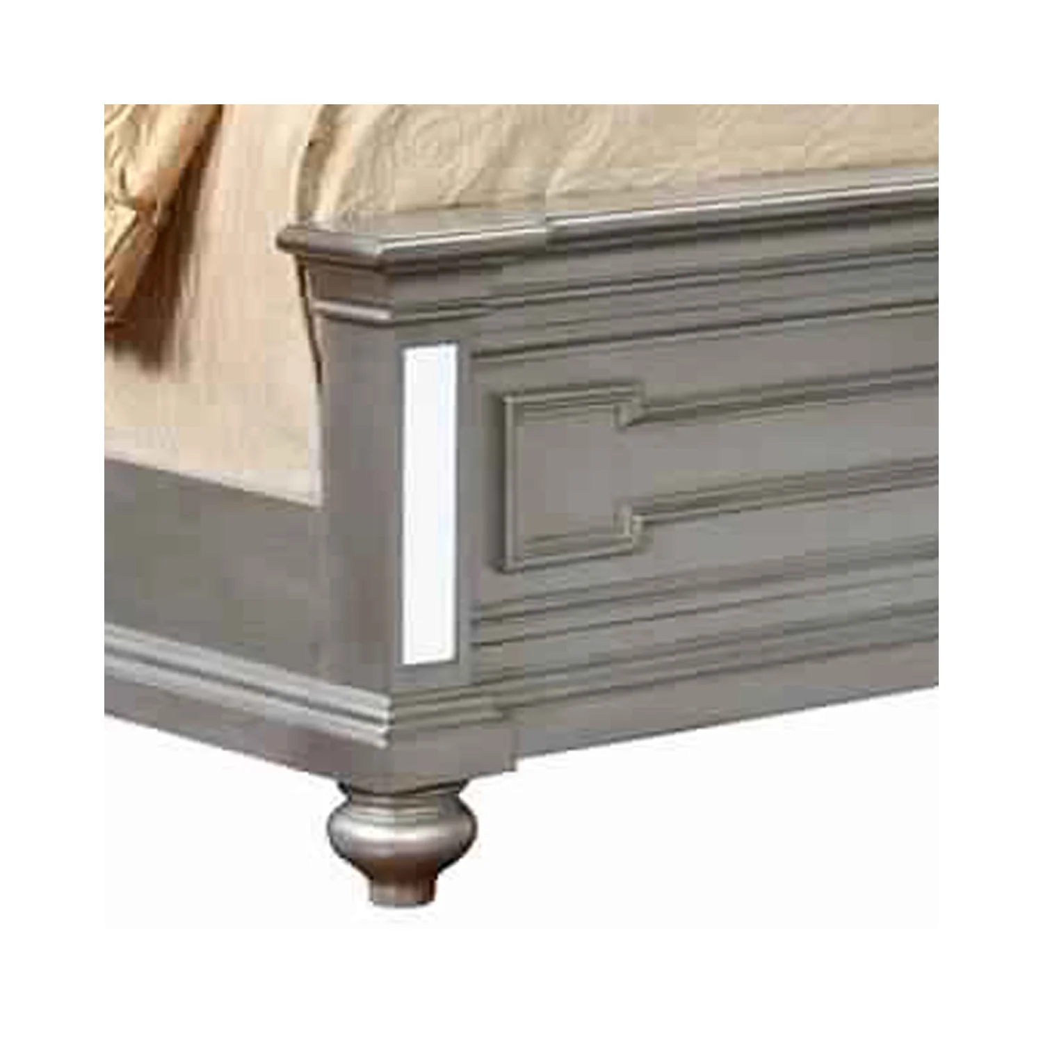 California King Bed with Mirror Paneled Headboard and Footboard, Silver