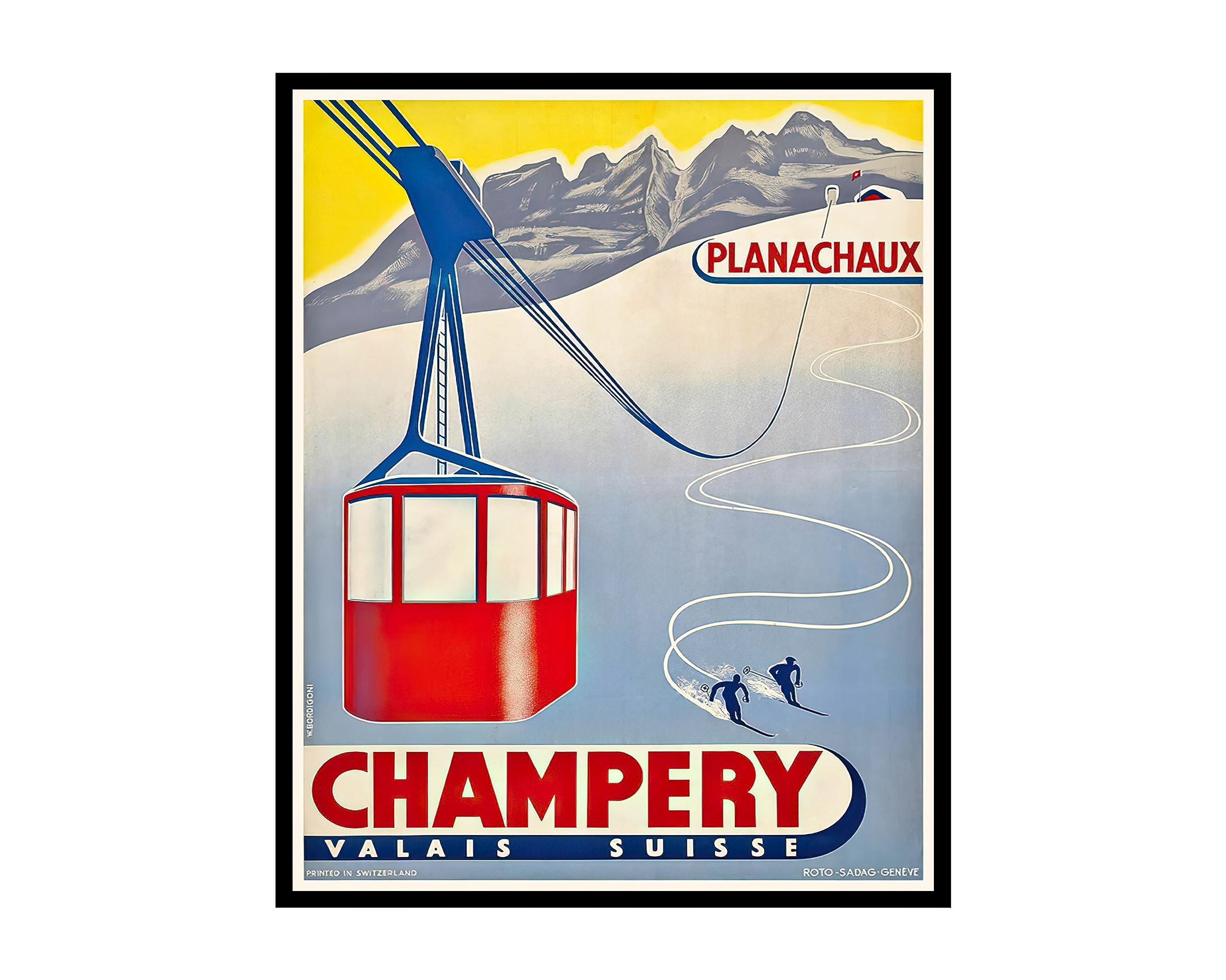 Poster Master Vintage Travel Poster - Retro Champery Planachaux Print - Switzerland Art - Ski Art - Fun Gift for Athlete, Travel Lover - Chic Decor for Home, Office, Bedroom - 11x14 UNFRAMED Wall Art