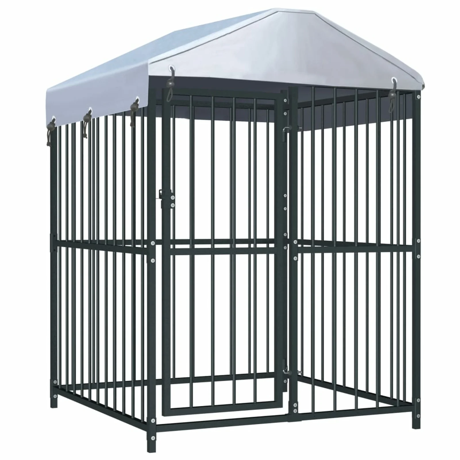 Dcenta Outdoor Dog Kennel Cage Heavy Duty Galvanized Steel Pet Run House with Shelter Cover Bar Sidewalls Fence Playpen for Backyard Garden 47.2