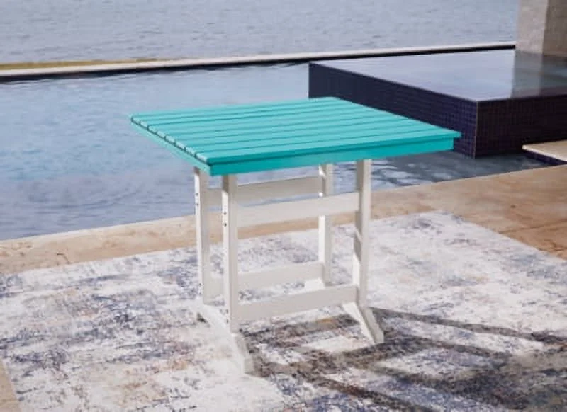 Signature Design by Ashley Casual Eisely Outdoor Counter Height Dining Table  Turquoise/White