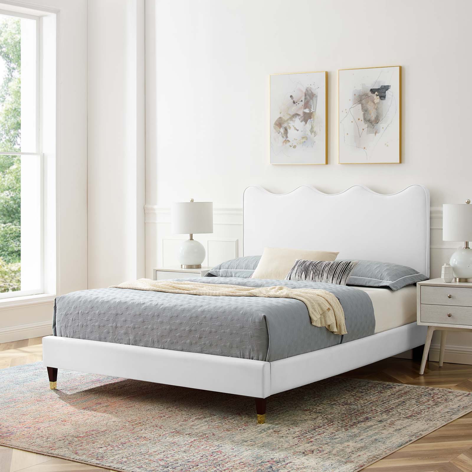Modway Current Performance Velvet Twin Platform Bed in White