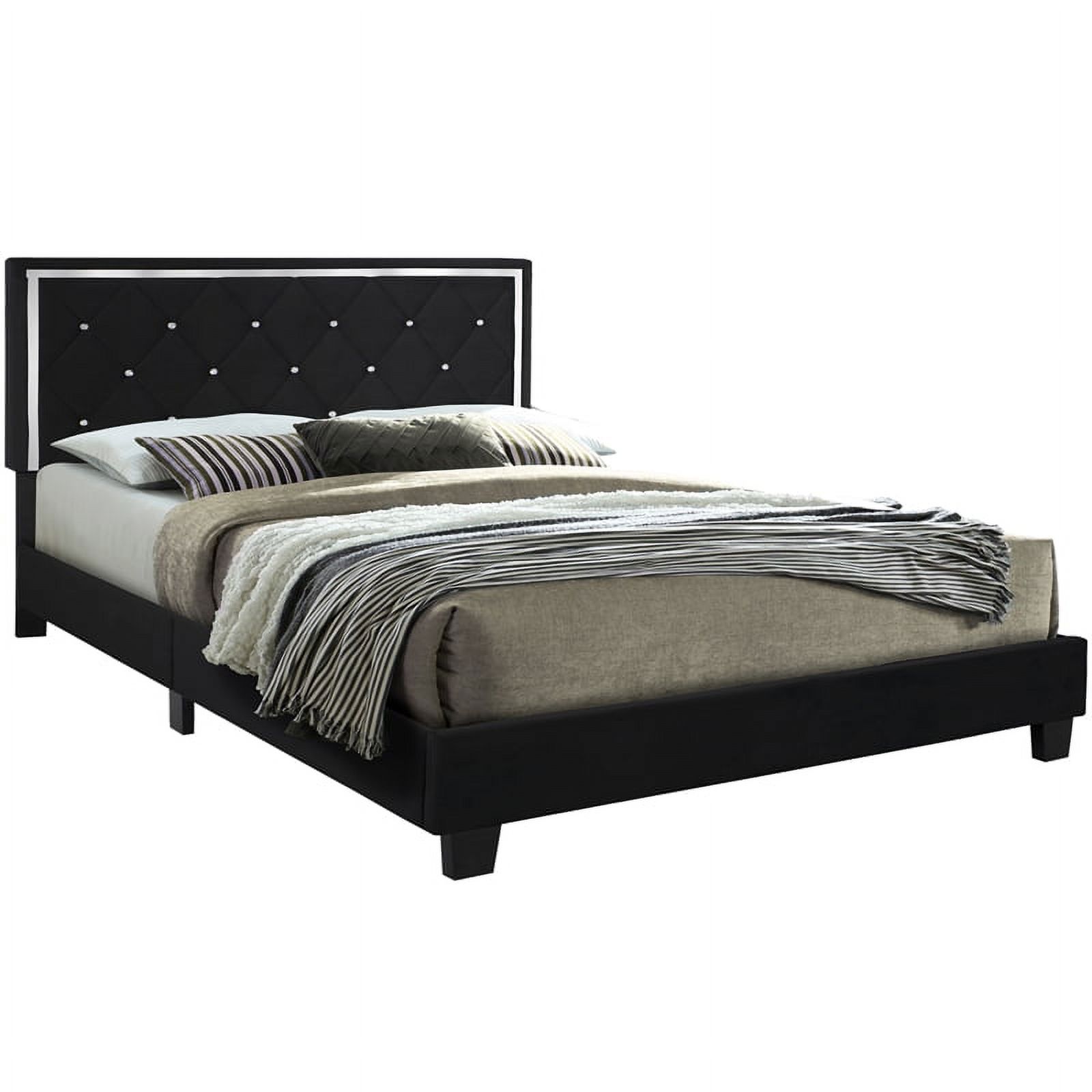 Maklaine Velvet Upholstered King Platform Bed in Black Finish