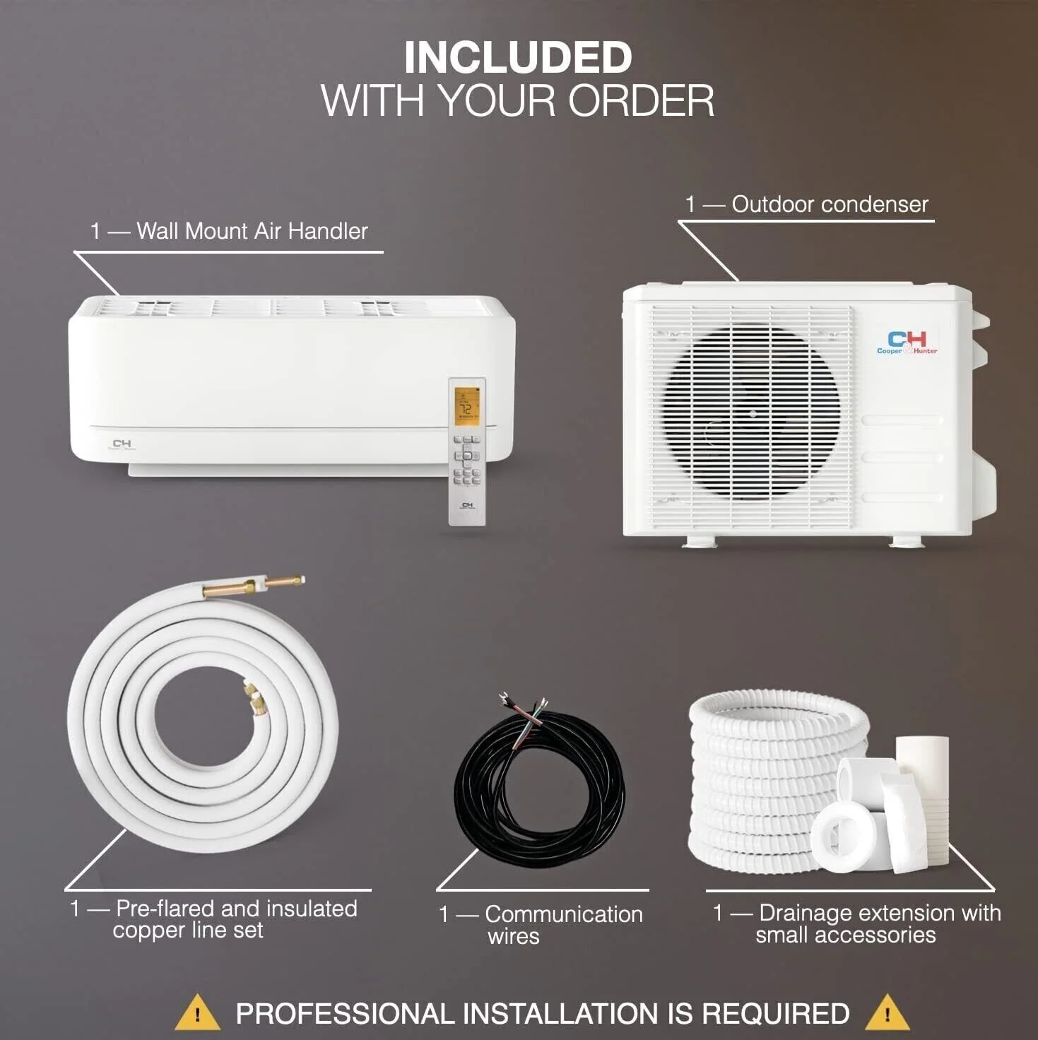 Cooper & Hunter 9000 BTU 115V Wall Mounted Mini Split Heat Pump Air Conditioner With 25ft Kit Cover 400 Sq Ft WiFi
